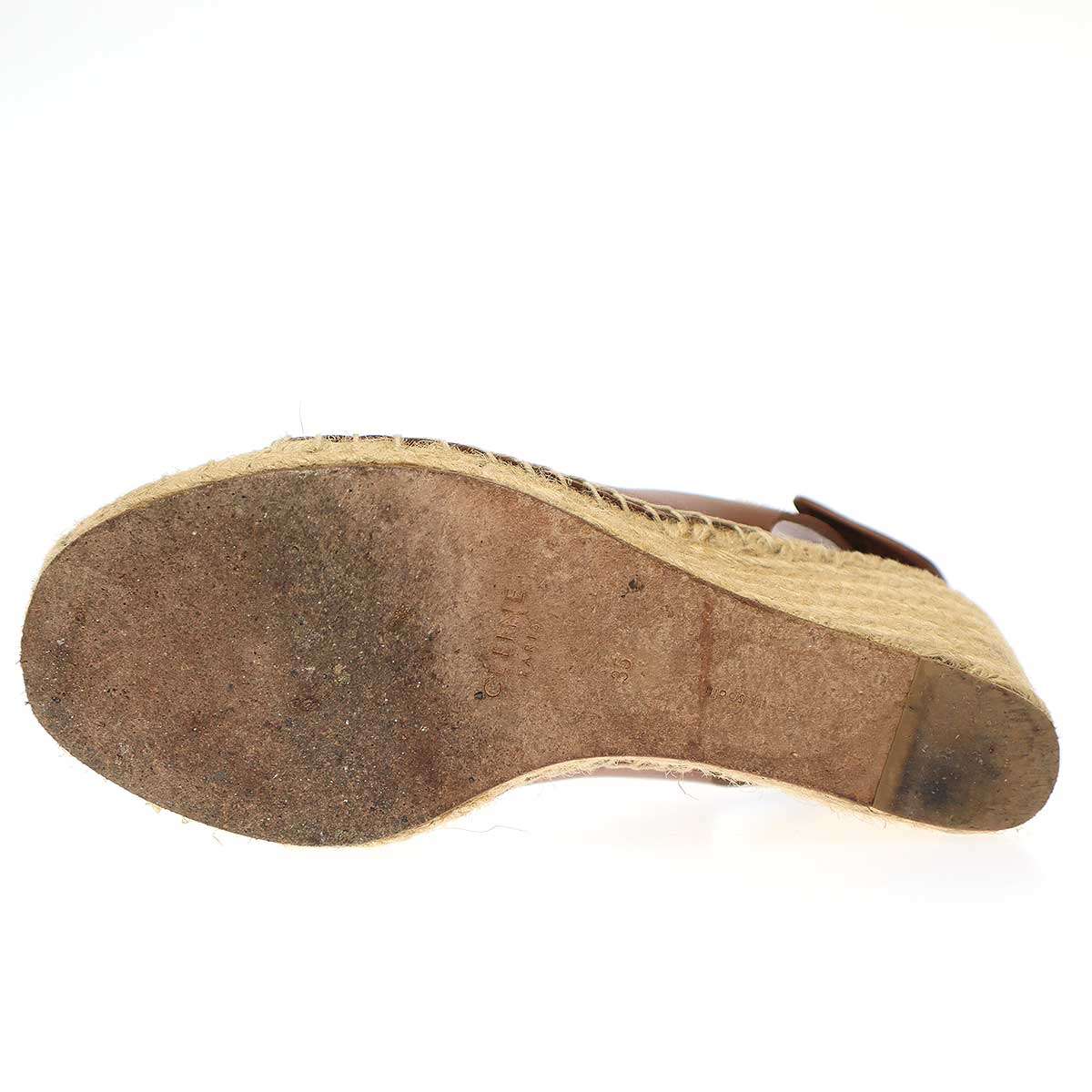 CELINE セリーヌ エスパドリーユオープントゥレザーウェッジソールサンダル 313853CSPC ブラウン 35 【中古】 ITWQ9V834TPW