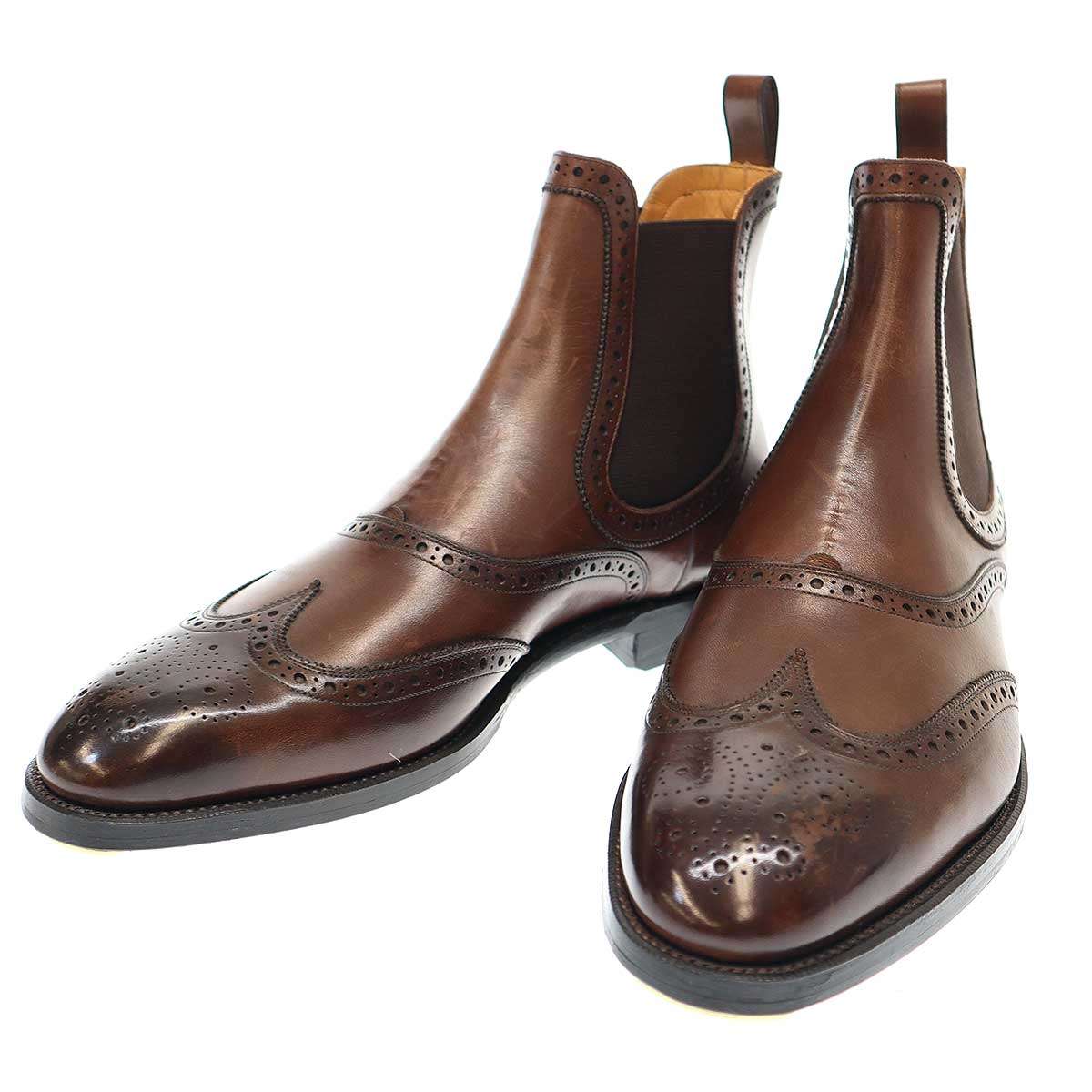 CALMANTHOLOGY カルマンソロジー A87 WING TIP GORE BOOTS ウィングチップサイドゴアレザーブーツ ブラウン UK7.5 【中古...