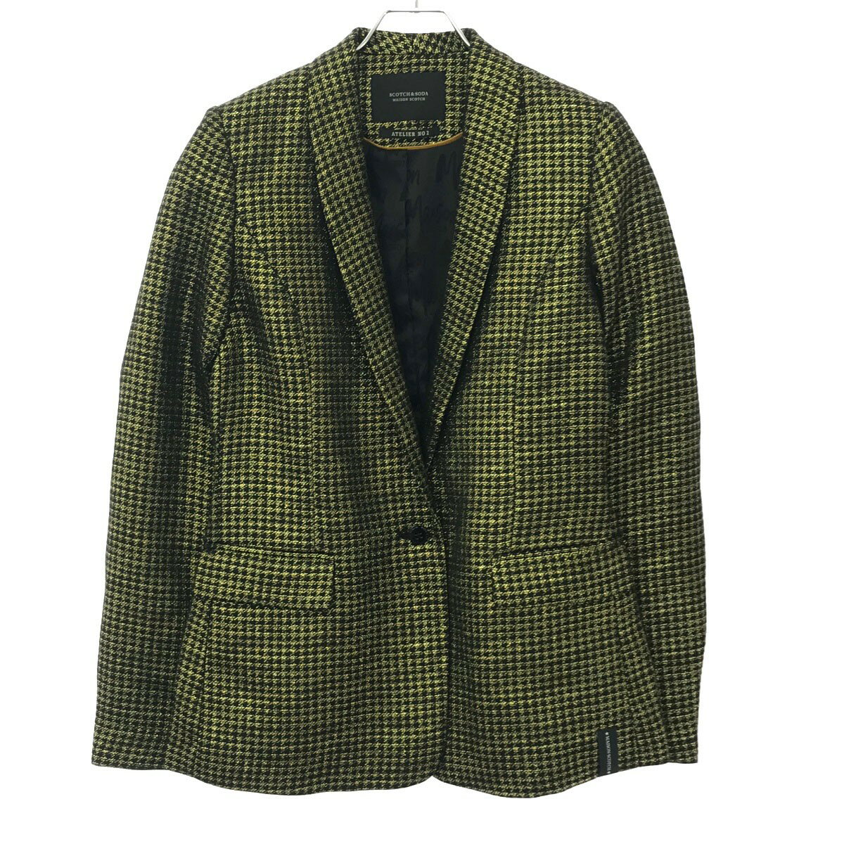 SCOTCH & SODA スコッチアンドソーダ センターギャザー千鳥格子テーラードジャケット ブラック×ゴールド 【中古】 IT62XDWS7QO8