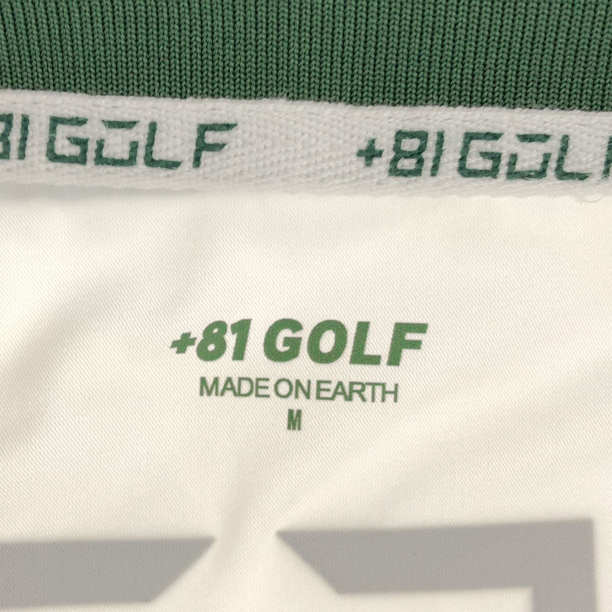 +81GOLF +81ゴルフ LOG SLEEVE ロングスリーブポロシャツ ホワイト×グリーン M 【中古】 ITIXO2IYDPYI