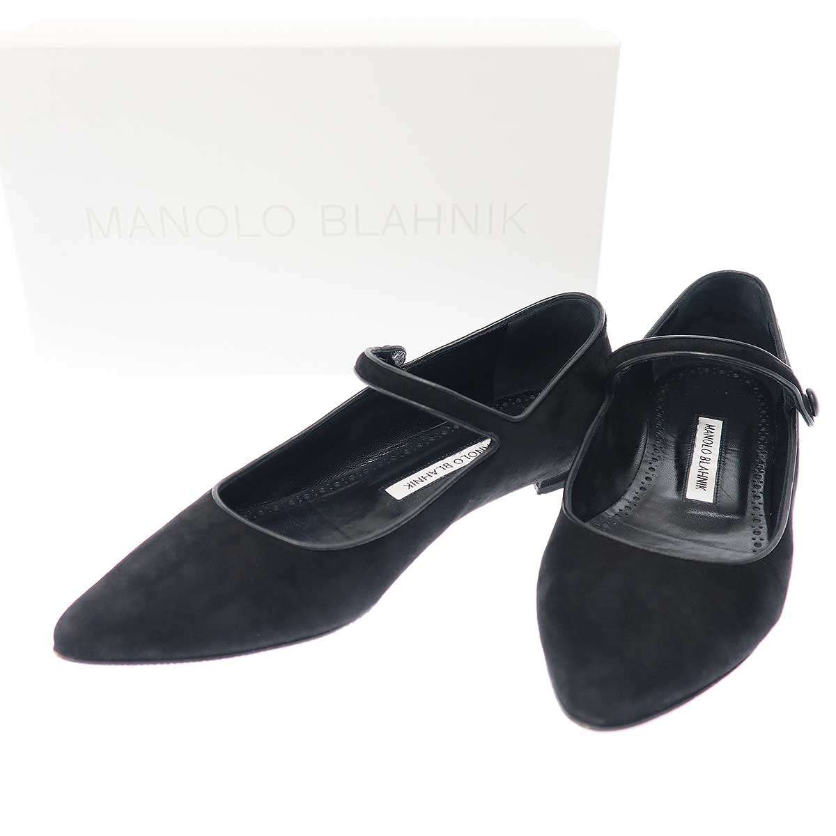 MANOLO BLAHNIK マノロブラニク KULOGLU スウェードメリージェーン パンプス 220-0609-0001 ブラック 38 【中古】 ITG0Z8HGQBEO