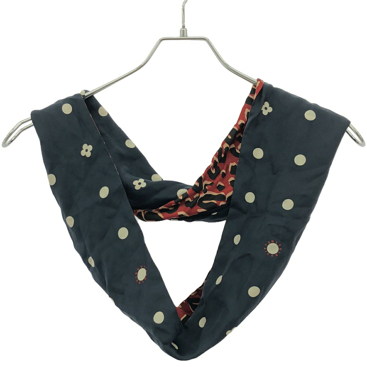 LOUIS VUITTON ルイヴィトン レオパードドットフラワーシルクスヌード スカーフ ネイビー×レッド 【中古】 IT5IOS33UA77