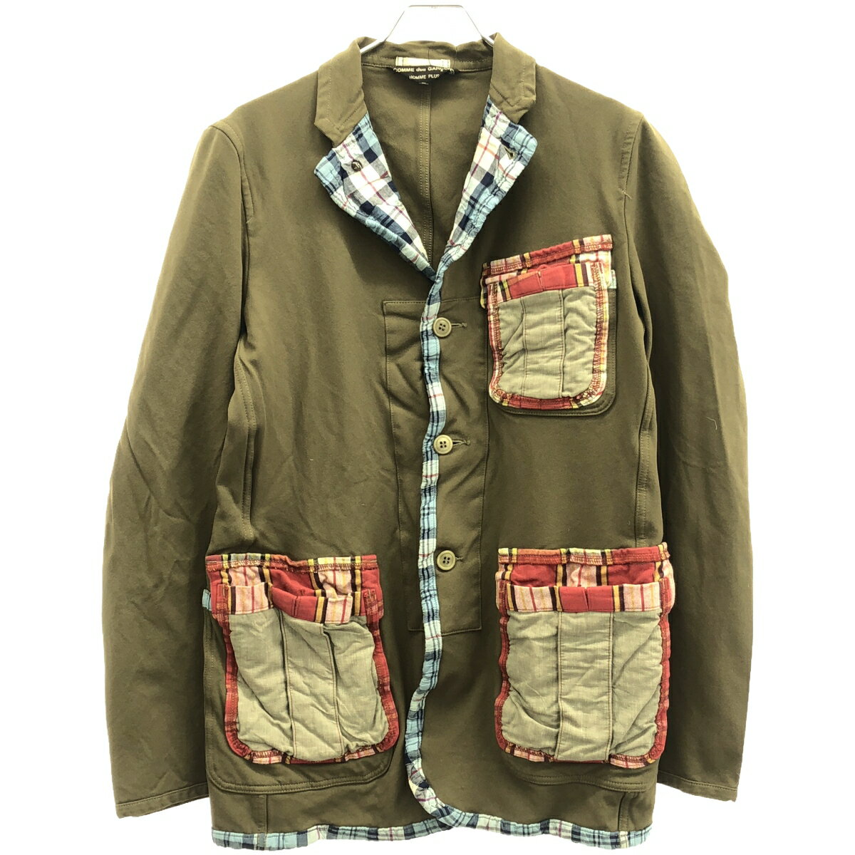 COMME des GARCONS HOMME PLUS コム デギャルソンオムプリュス 10SS ポリエステル縮絨 パッチワークジャケット&パンツ セットアップ PE-J0068/PE-P037 カーキ M/S 【中古】 ITM25REK2V83