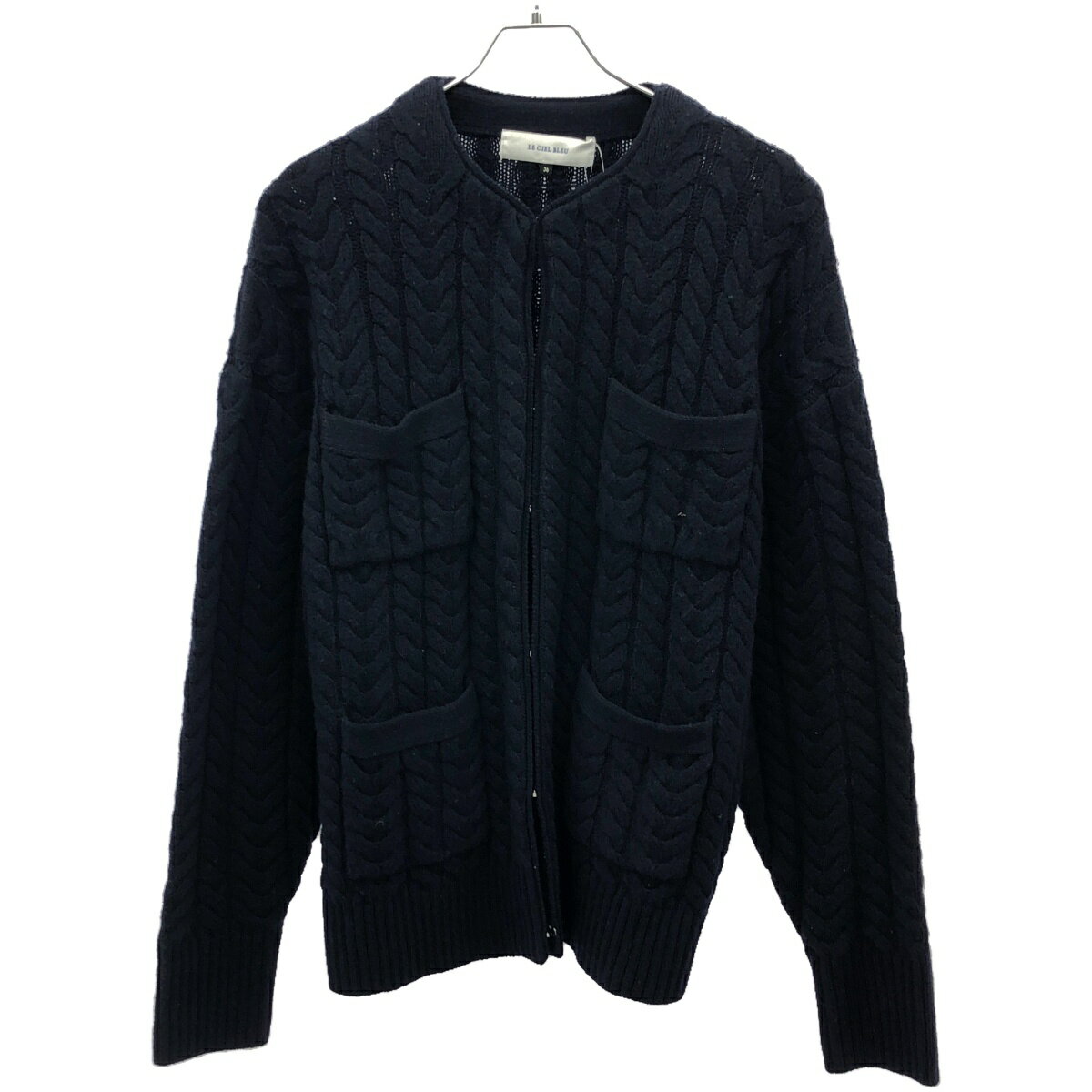 LE CIEL BLEU ルシェルブルー Chunky Cable Cardigan チャンキーケーブル カーディガン 25A61518 ネイビー 36 【中古】 ITJJHDL9QBHW