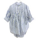 ENFOLD エンフォルド 22AW SOMELOS ストライプ五分袖ギャザーSHIRT シャツ 300FS930-1830 ブルー ホワイト 38 【中古】 ITGUTMI5DW40(4)
