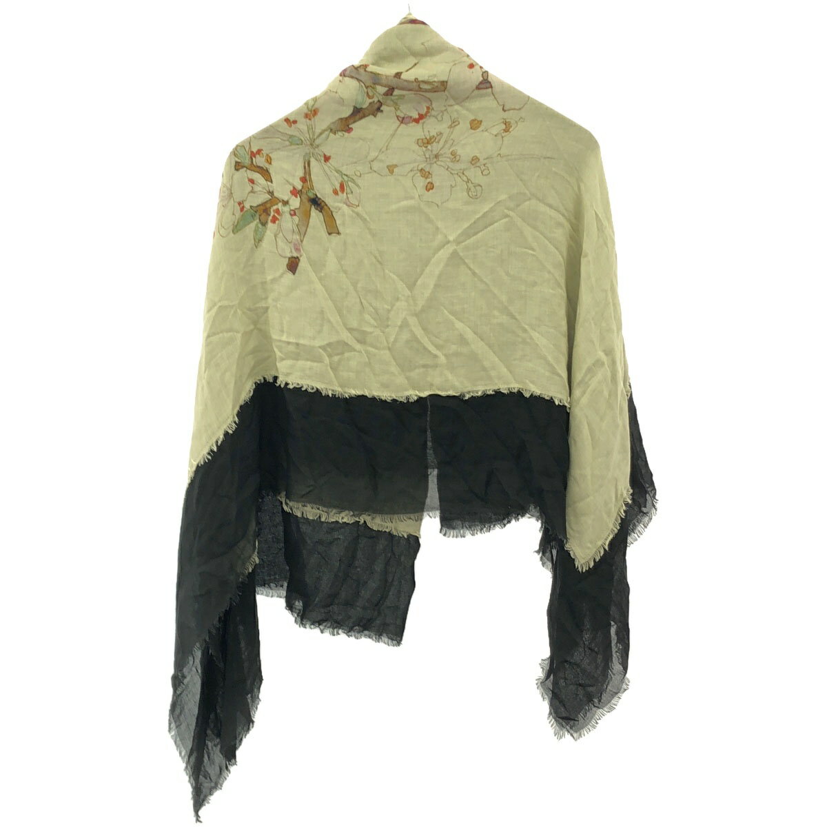 LOEWE ロエベ フラワープリント 大判ストール ベージュ ブラック 【中古】 IT7RV0NGUZK2