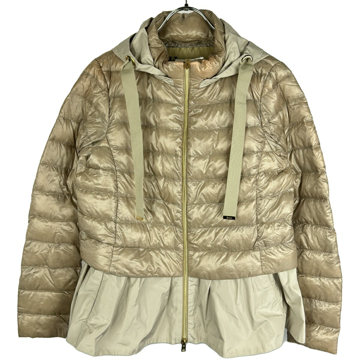 HERNO ヘルノ 23SS フリル ライトダウンジャケット PI001648D ベージュ系 38 【中古】 IT8IE0C9UAYW