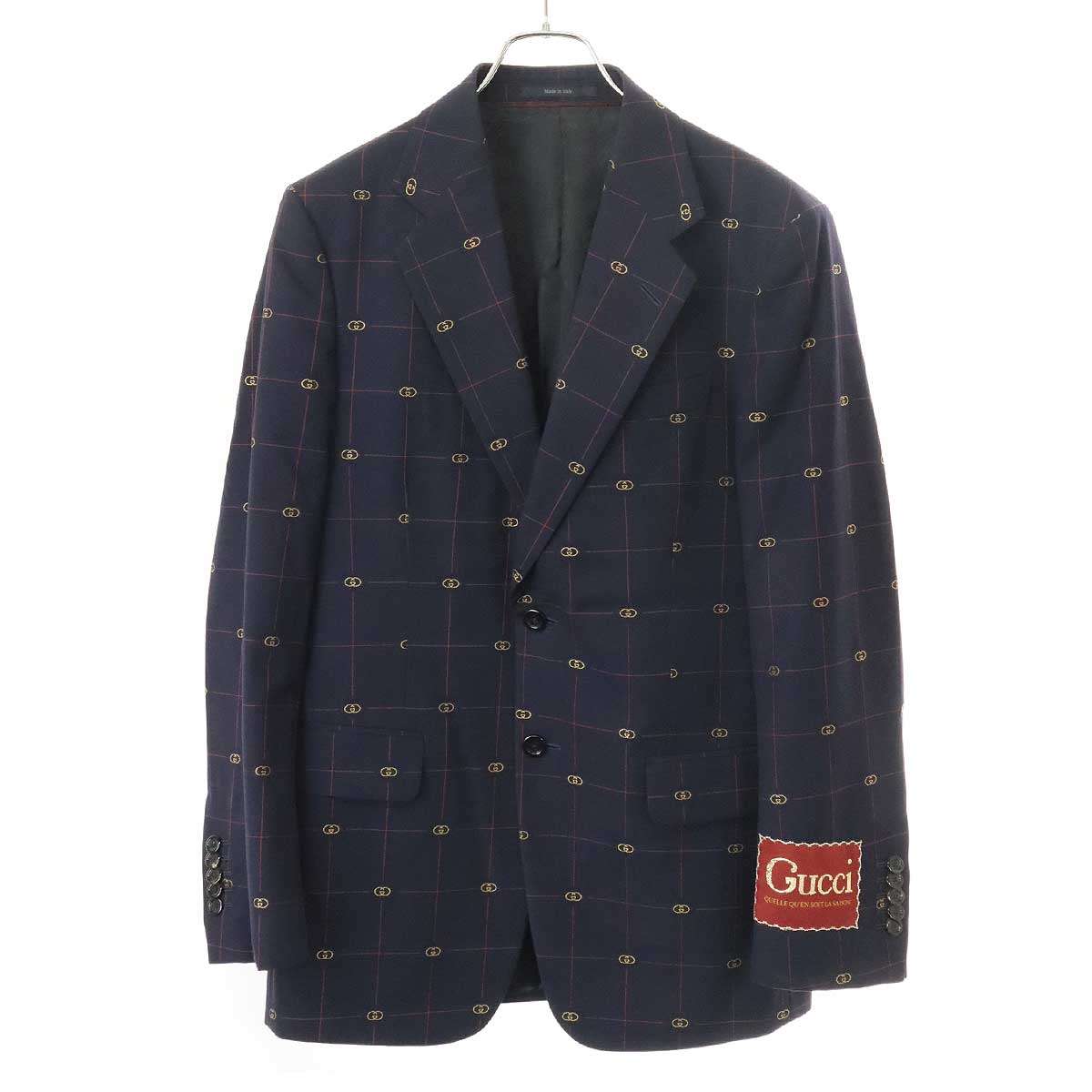 GUCCI グッチ GGチェックジャガードセットアップスーツ 645355 ZAF0S ネイビー 46 【中古】 ITO3OSOWB3UY