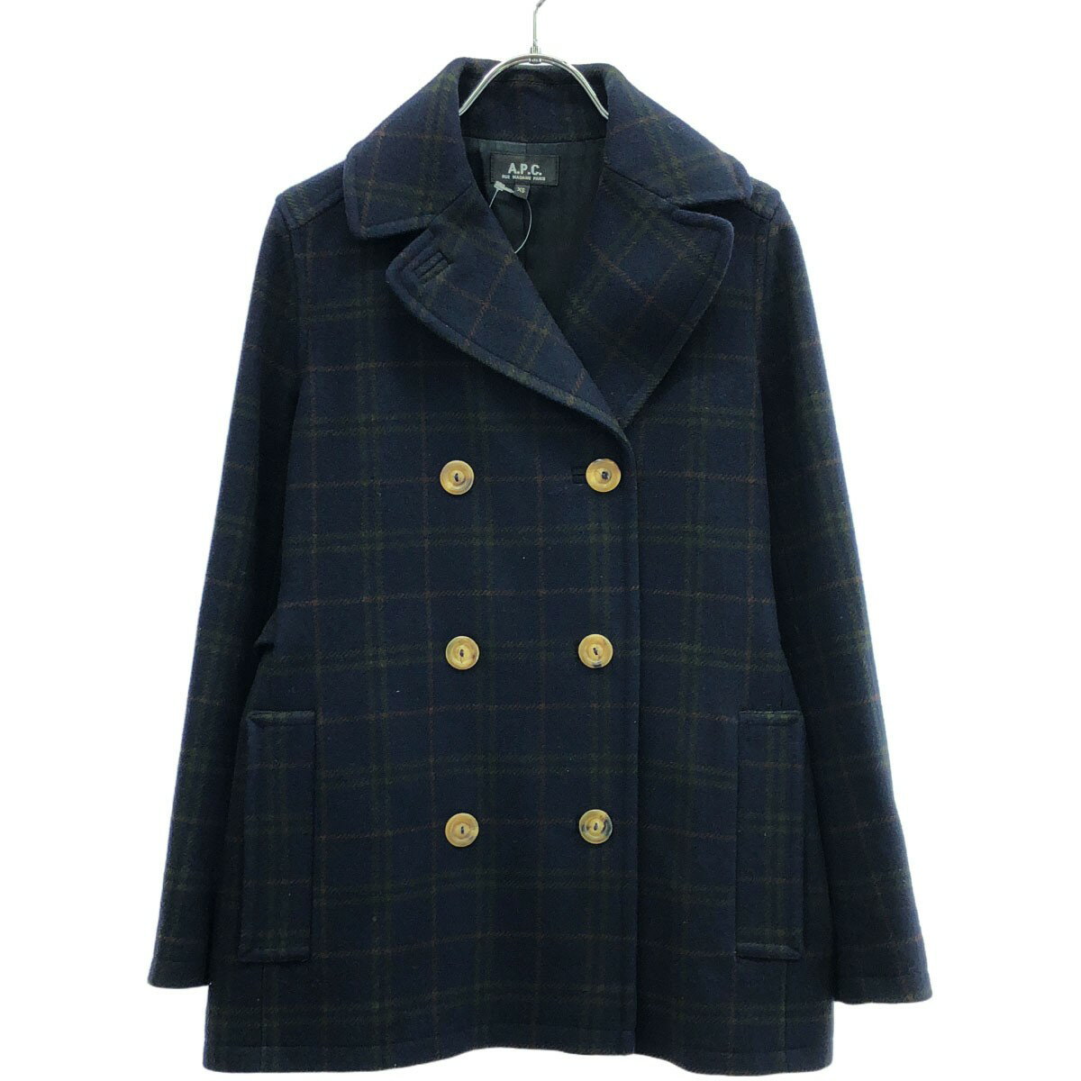 A.P.C アーペーセー ウールナイロンチェック柄ダブルジャケット ネイビー XS 【中古】 ITTVXC9AXKJI