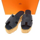 HERMES エルメス エズ30 スウェードレザーコルクソールサンダル ネイビー 35 【中古】 ITPVAYX6NTST