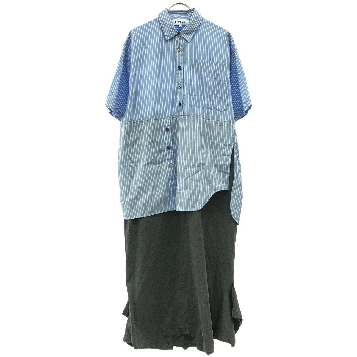 ENFOLD エンフォルド 24AW LAYERED DRESS ショートスリーブ レイヤードドレスワンピース 300HA583-1070 ブルー グレー 36 【中古】 ITT54WW7O3K9