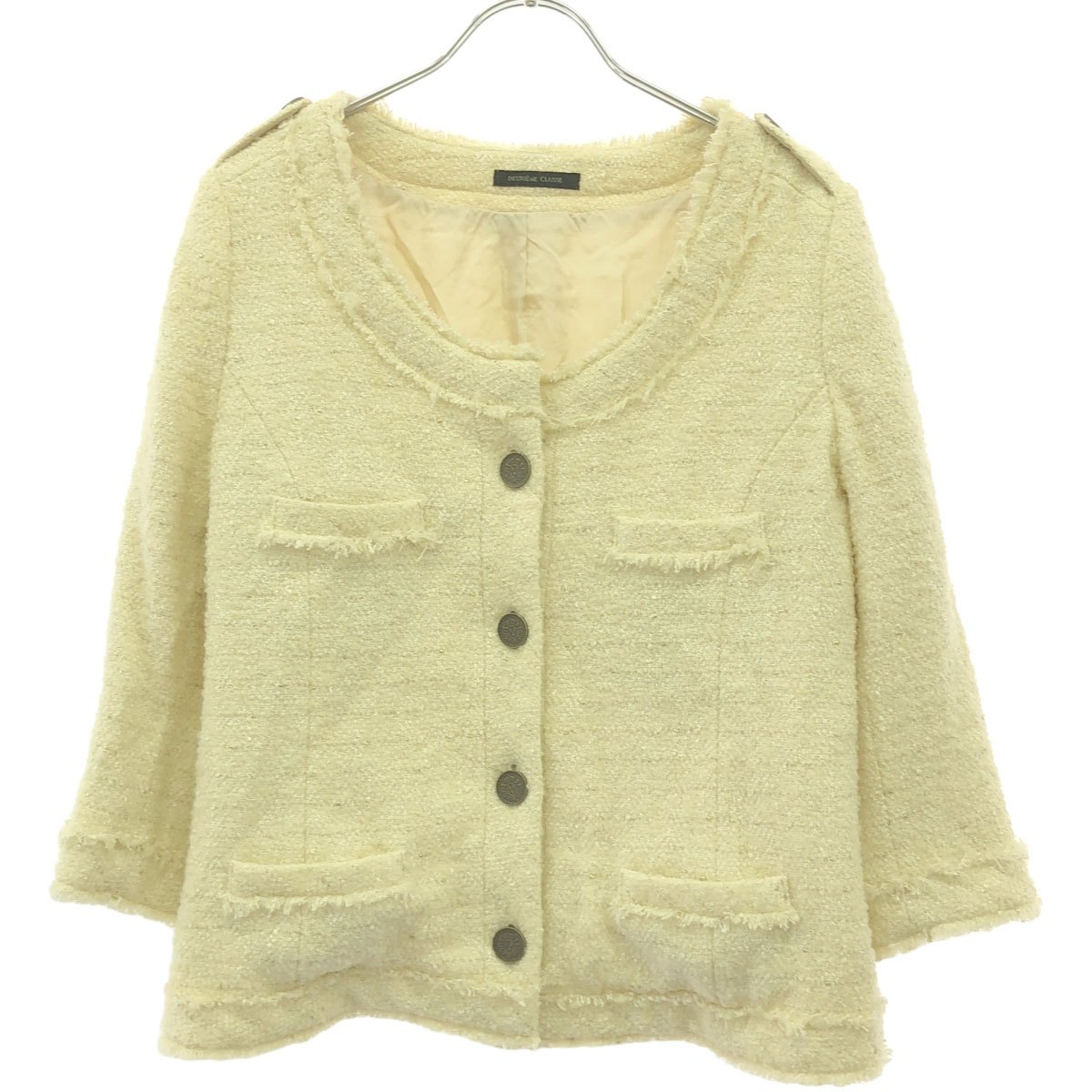 Rakuten - Deuxieme Classe ドゥーズィエム クラス ノーカラーツイードジャケット 10-010-500-2250 ホワイト 36 【中古】 ITHVH5LRTQA0