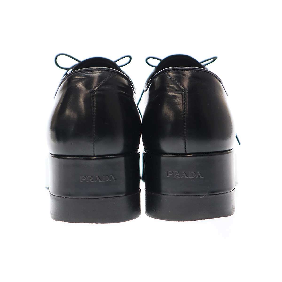 PRADA プラダ スクエアトゥ プラットフォームレザーシューズ 2EG379 ブラック 8 【中古】 IT5GH1TXL9G8