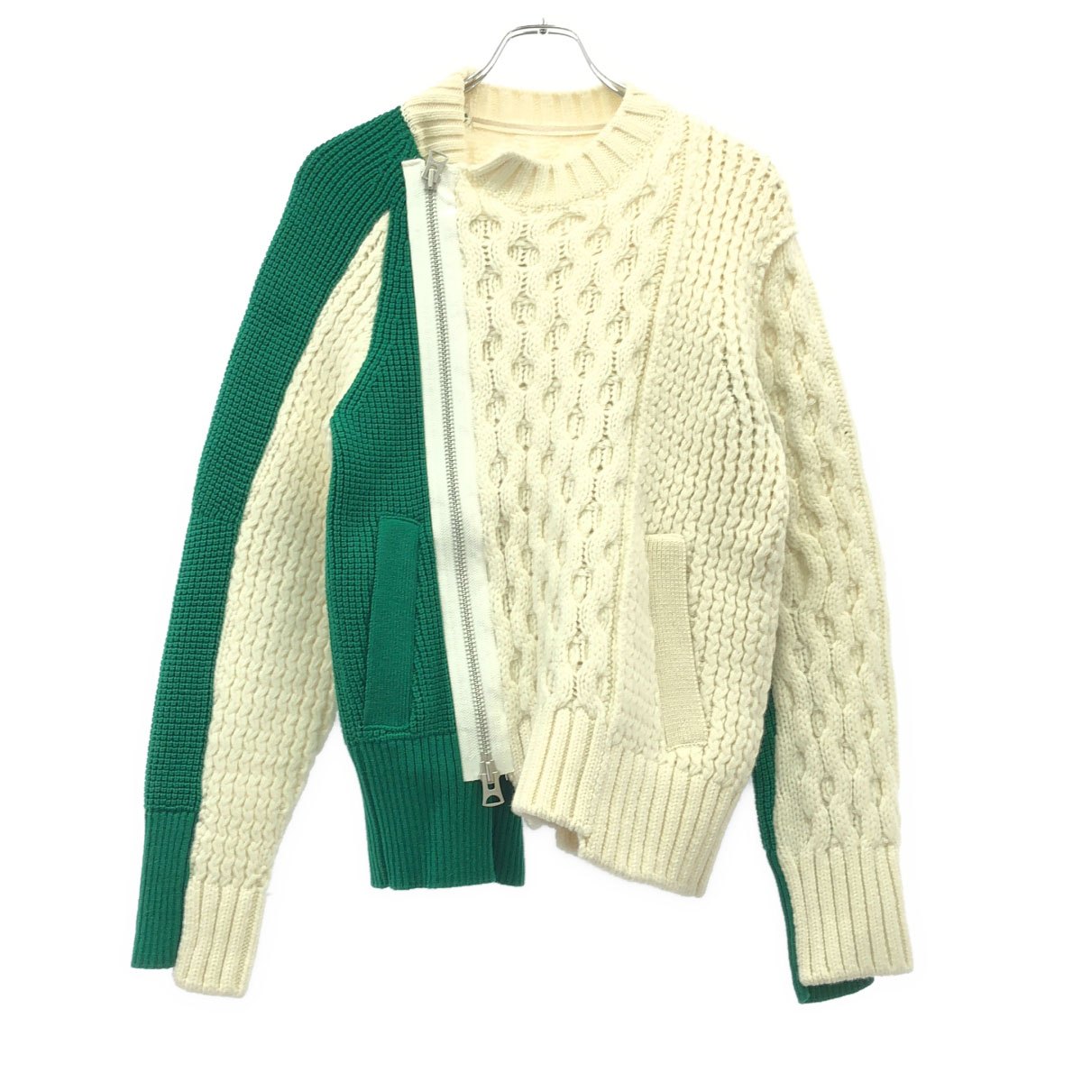 sacai サカイ 21AW Wool Knit Zip Up Blouson ウールニットジップブルゾン 21-02778M ホワイト グリーン 1 【中古】 ITD0TSMIJUD8