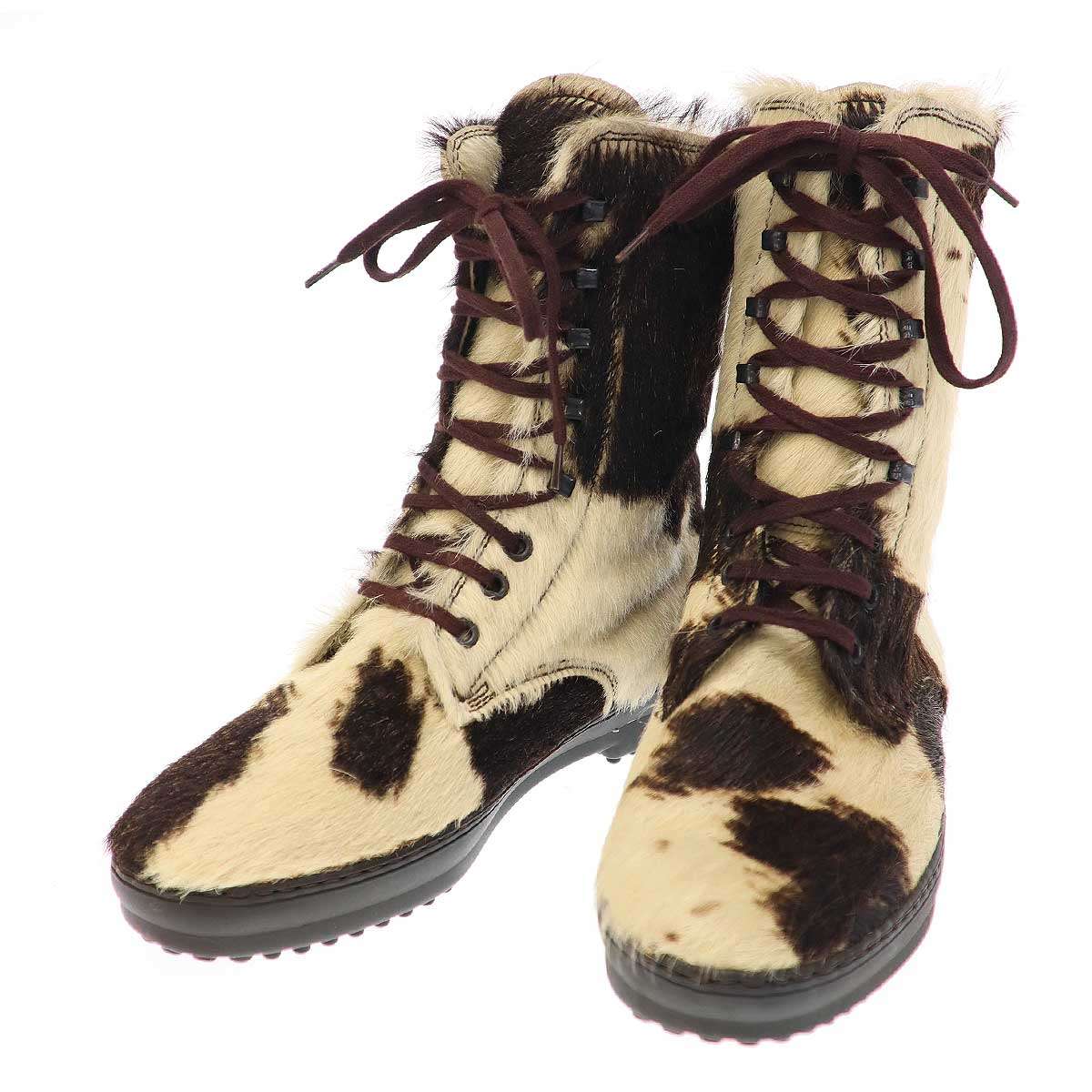 TOD’S トッズ レースアップハラコスニーカー ベージュ 6 1/2 【中古】 IT0XHHOEIX5W