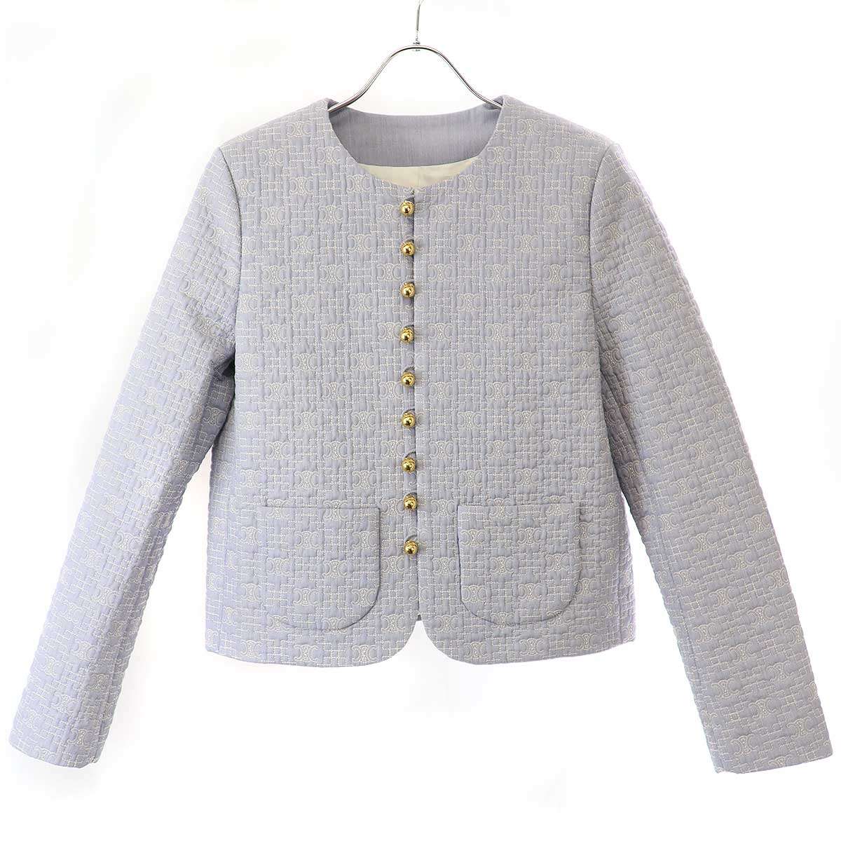 CELINE セリーヌ トリオンフブティ付き ストライプ チェルシージャケット 2V65S128X.07CG ブルー 34 【..