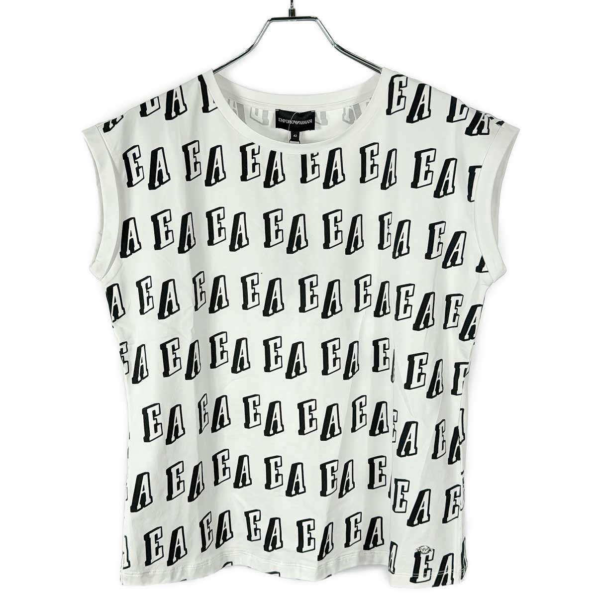乐天商城 - EMPORIO ARMANI エンポリオアルマーニ ロゴプリントノースリーブTシャツ ホワイト 42 【中古】 ITDWCGQDOY5S
