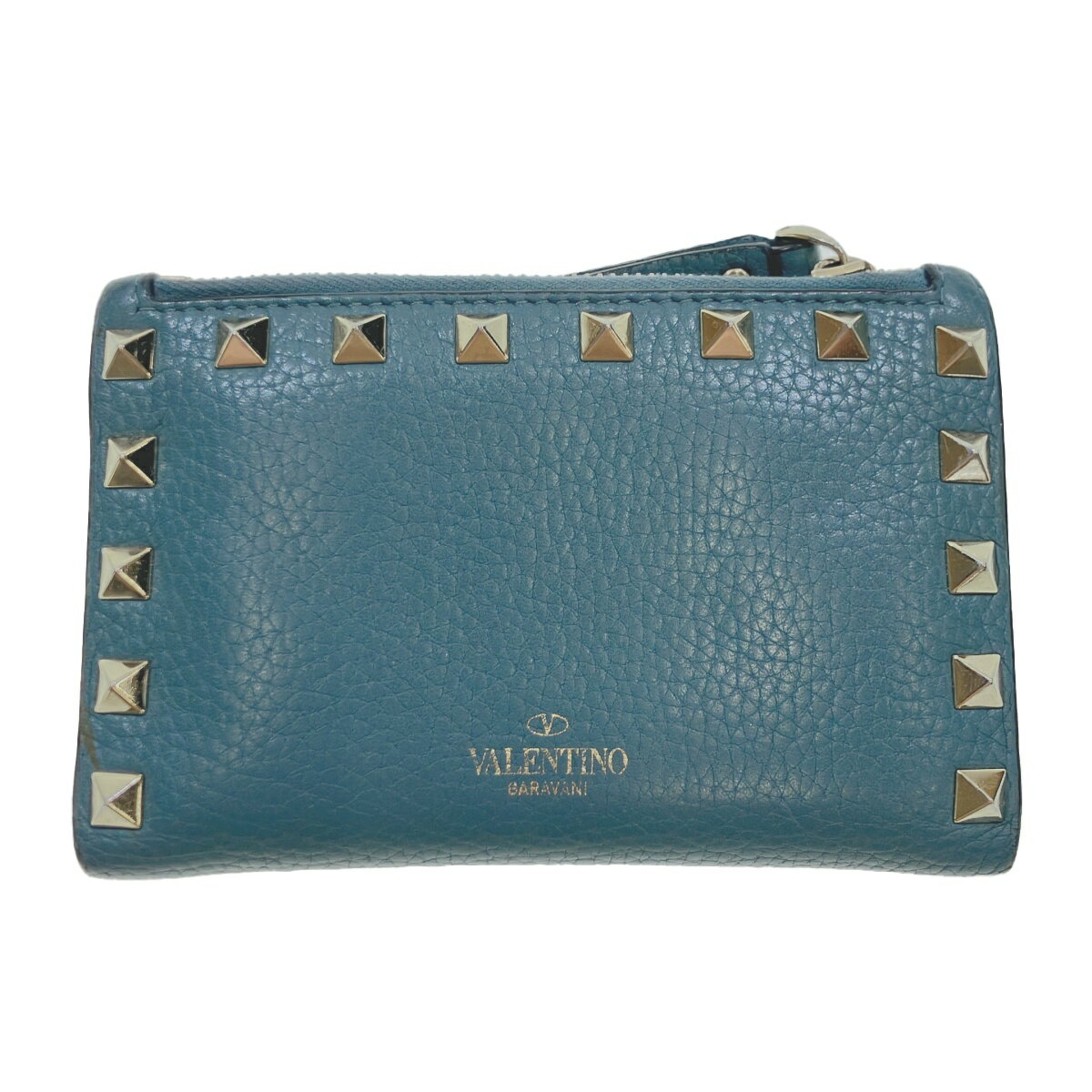VALENTINO ヴァレンティノ ロックスタッズ コンパクトレザーウォレット 財布 ブルー 【中古】 ITOJ8QII8FKO