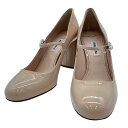 miu miu ミュウミュウ クリスタル装飾チャンキーヒールエナメルパンプス ベージュ 36 1/2 【中古】 IT37P1PFLID8