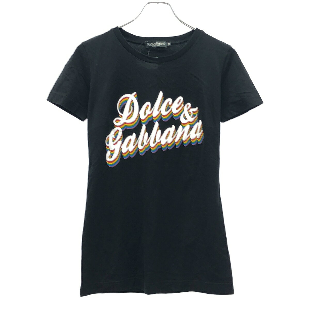 DOLCE&GABBANA ドルチェ＆ガッバーナ レインボーロゴTシャツ F8H32T/G7SAV ブラック 36 【中古】 ITNVK..