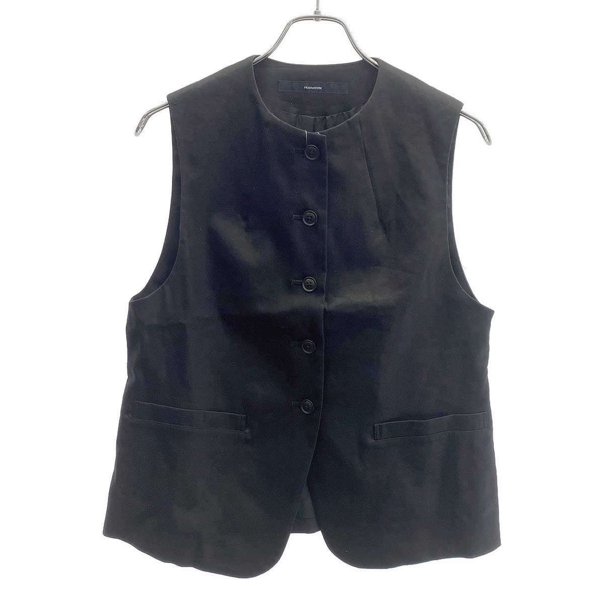 FRAMe WORK フレームワーク 25SS リネンコットンノーカラーベスト 25011220104010 ブラック - 【中古】..