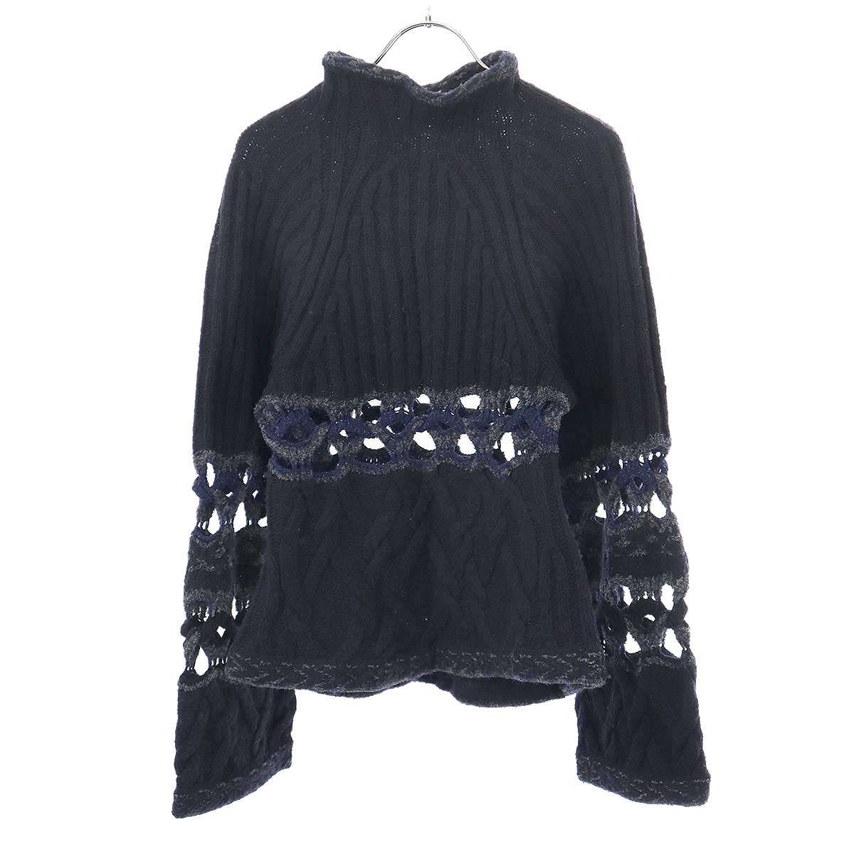 mame kurogouchi マメ クロゴウチ 23AW Basket Pattern Combination Knitted Pullover ニットセーター MM23FW-KN054 ネイビー 2 【中古】 ITURDSNJHQ52