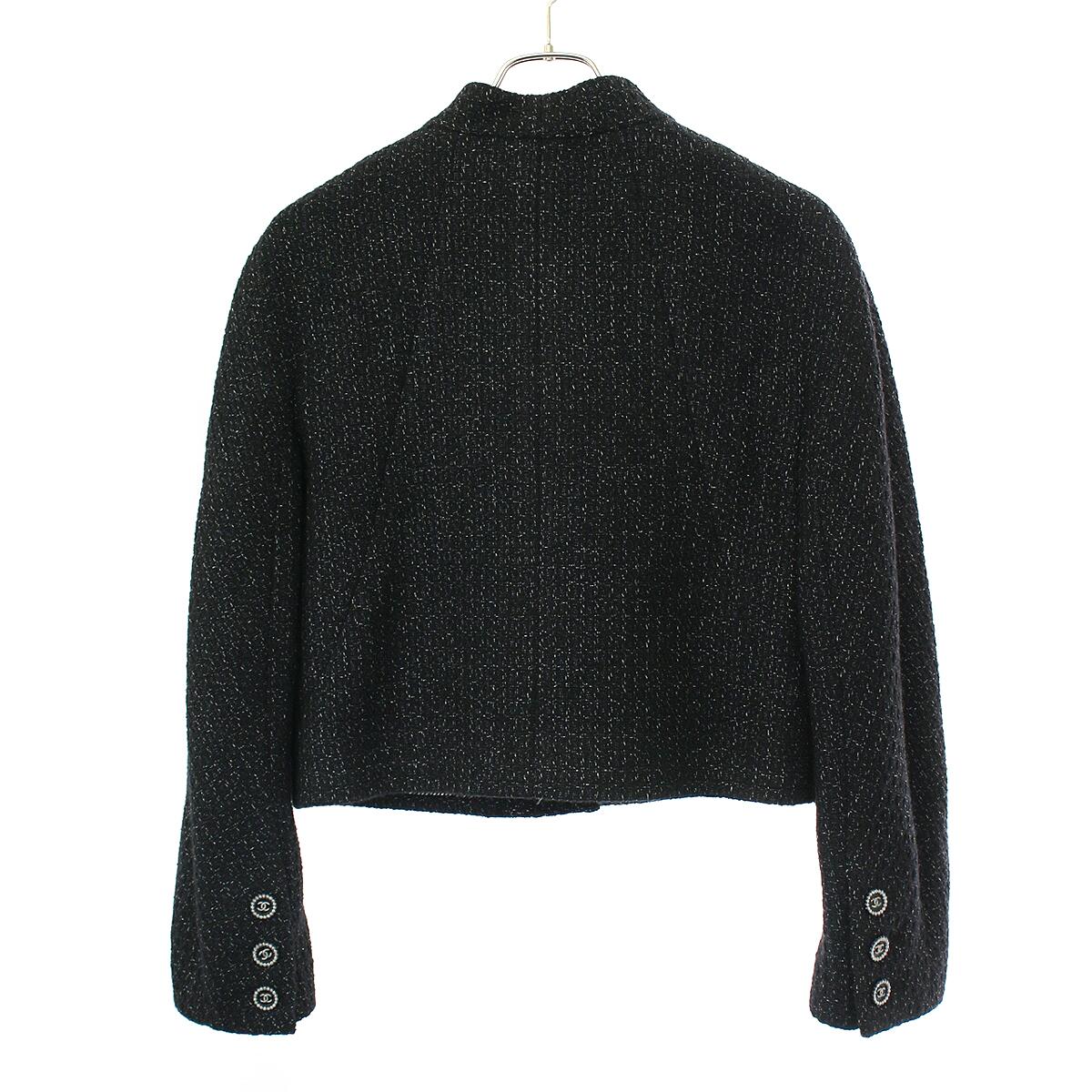 CHANEL シャネル 24AW ボウタイカラーココマークボタンツイードショートジャケット P78054V69891 ブラック 40 【中古】 ITE9A5RRYZ0M