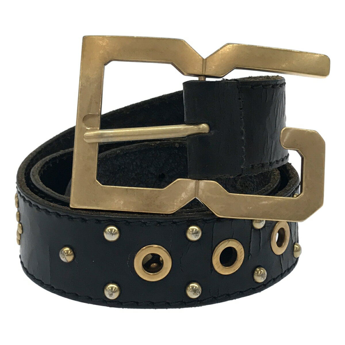 DOLCE&GABBANA ドルチェ＆ガッバーナ パイソンレザーコンビスタッズベルト ブラック 85cm 34インチ 【..