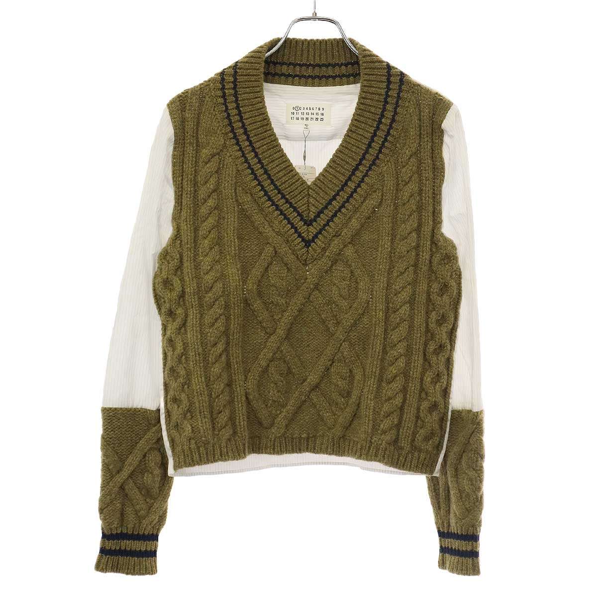 商品管理ID：ITB4CH93EJQG Maison Margiela1 メゾン マルジェラ 19AW コンビネーションニットシャツ トップス S51DL0259 コンディションについて コンディションランクの基準は、当社が設けた基準となります。 感じ方には個人差がありますので、参考程度にお考え下さい。 また、状態の全てを記載しきれない場合があります。 特にC・Dランクの商品は、詳細に記載しきれない毛玉や汚れ、小穴等の微細なダメージがある場合がございます。 新品・中古品に関わらず、一部の付属品がない場合がございます。 ガーメント等の例外を除いて、画像に写っているものが全てとなります。 気になる点がございましたら、ご注文前に質問欄よりお問い合わせください。 状態について詳細 備考 S51DL0259 商品詳細 商品管理ID ITB4CH93EJQG ブランド Maison Margiela1 メゾン マルジェラ アイテム名 19AW コンビネーションニットシャツ トップス サイズ表記 40 実寸 肩幅：41cm 身幅：48cm 着丈：55.5cm 裄丈：87cm 袖丈：66.5cm ※体型によっては画像のイメージと異なる場合がございます。お手持ちの洋服と記載の各実寸を比較してサイズ感をご確認ください。 色 カーキ×ブルー系 素材 本体1：コットン100％ 本体2：毛99％、ポリプロピレン1％ 取扱い店舗 お問い合わせ 商品についてのご質問はフォームよりお気軽にどうぞ。 ※お電話でのお問い合わせは承っておりません。 恐れ入りますが、フォームよりご連絡ください。 &nbsp;&nbsp;✉&nbsp;&nbsp;お問い合わせフォームはこちら&nbsp;&nbsp; ご注文に関する注意事項 ※掲載商品は実店舗等で同時販売しており、欠品になる場合がございます。 恐れ入りますがその際はキャンセルとなりますことを予めご了承ください。 ※コンディションランクについては保存袋や箱、その他付属品の状態は対象外です。 ※掲載写真はお使いのモニターや環境設定等により若干色合いが異なって見える場合がございます。予めご了承ください。 ※新品・中古品に関わらず一部付属品がない場合がございます。掲載画像をご確認の上、ご不明点は事前にお問い合わせください。 返品について ※原則、お客様都合での返品は承りできません。ご不安な点は事前に問い合わせフォームよりお問い合わせください。 （商品の不良等、弊社過失の場合はお受け取りより7日以内にご連絡いただければ返品受付いたします。詳しくはこちらをご覧くださいませ。）Maison Margiela1 メゾン マルジェラ 19AW コンビネーションニットシャツ トップス S51DL0259 カーキ×ブルー系 40 「Maison Margiela1 メゾン マルジェラ」一覧はこちら