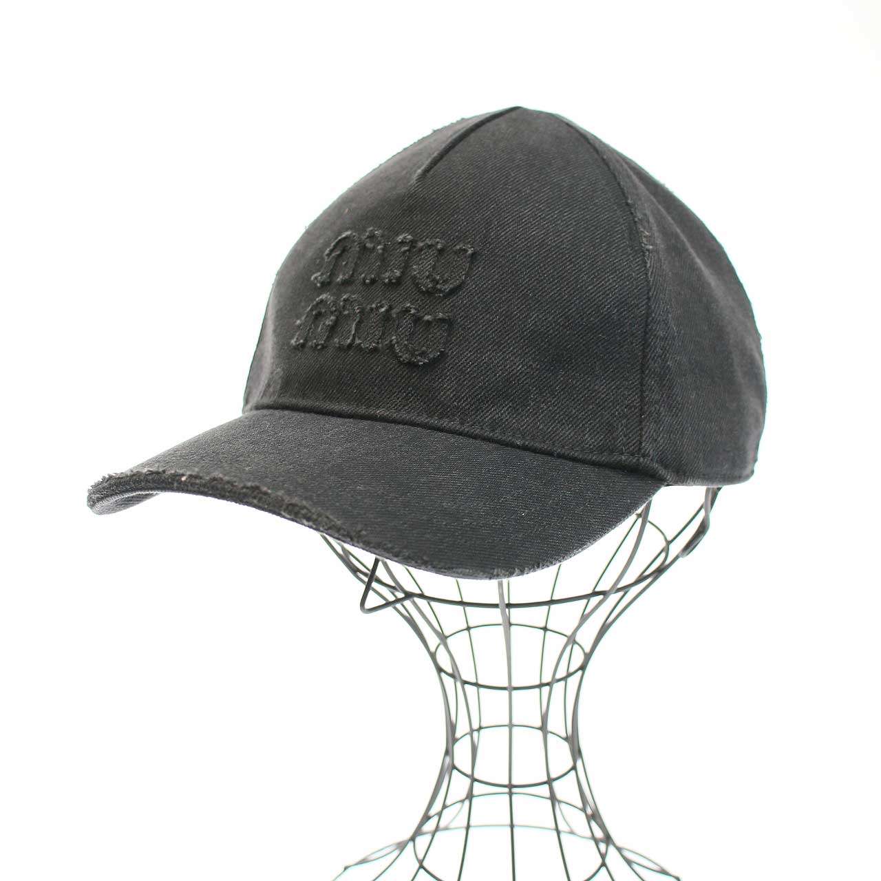miu miu ミュウミュウ ロゴダメージデニムキャップ 5HC179 ブラック S 【中古】 IT334B01EAN2