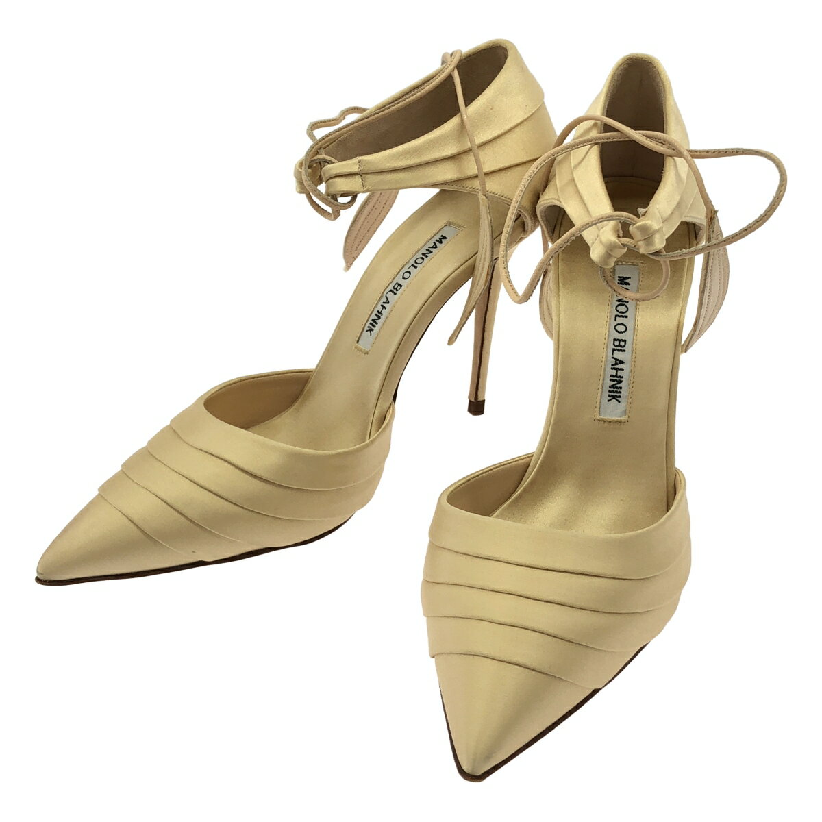 Rakuten - MANOLO BLAHNIK マノロブラニク REYA ポインテッドトゥサテンヒールパンプス ゴールド 36 1/2 【中古】 ITQ6977LUMXK