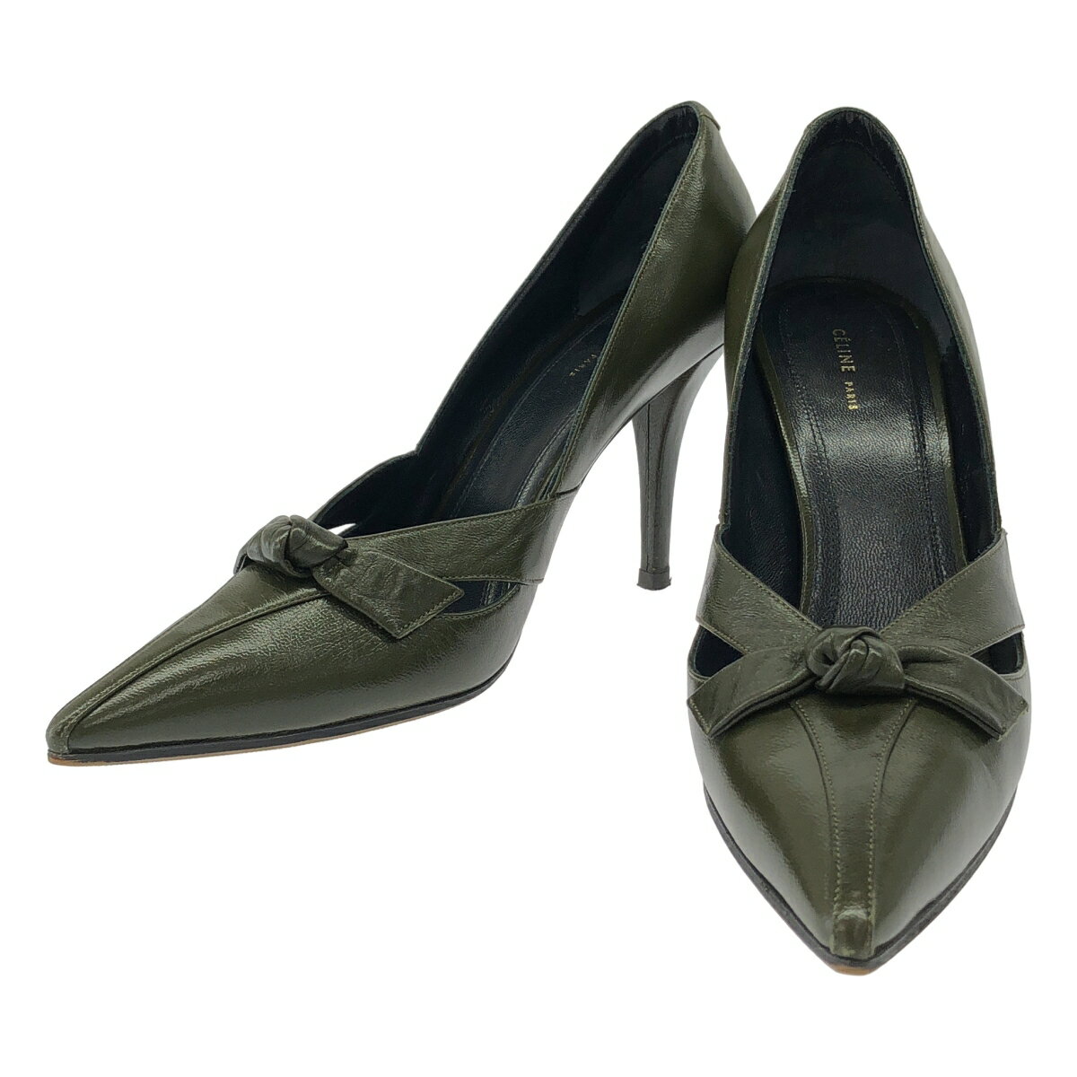 CELINE by Phoebe Philo セリーヌ フィービーファイロ レザーリボンヒールパンプス グリーン 37 【中古】 IT8NQTMXZUQI