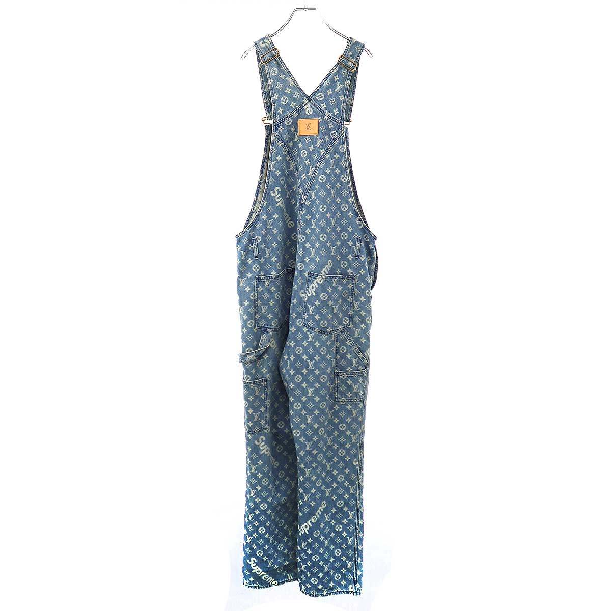 LOUIS VUITTON×SUPREME ルイヴィトン シュプリーム 17AW LV Jacquard Denim Overalls モノグラムジャガードデニムオーバーオール インディゴ 32 【中古】 ITI4Z3UUHG4H