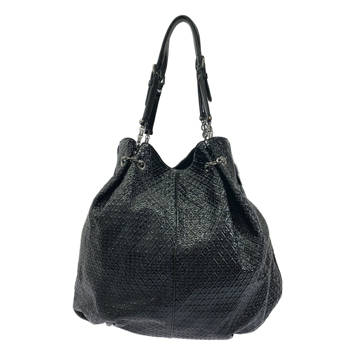 TOD’S トッズ シグネチャー パテントレザー チェーンハンドバッグ ブラック 【中古】 ITO3HBSVTHJJ