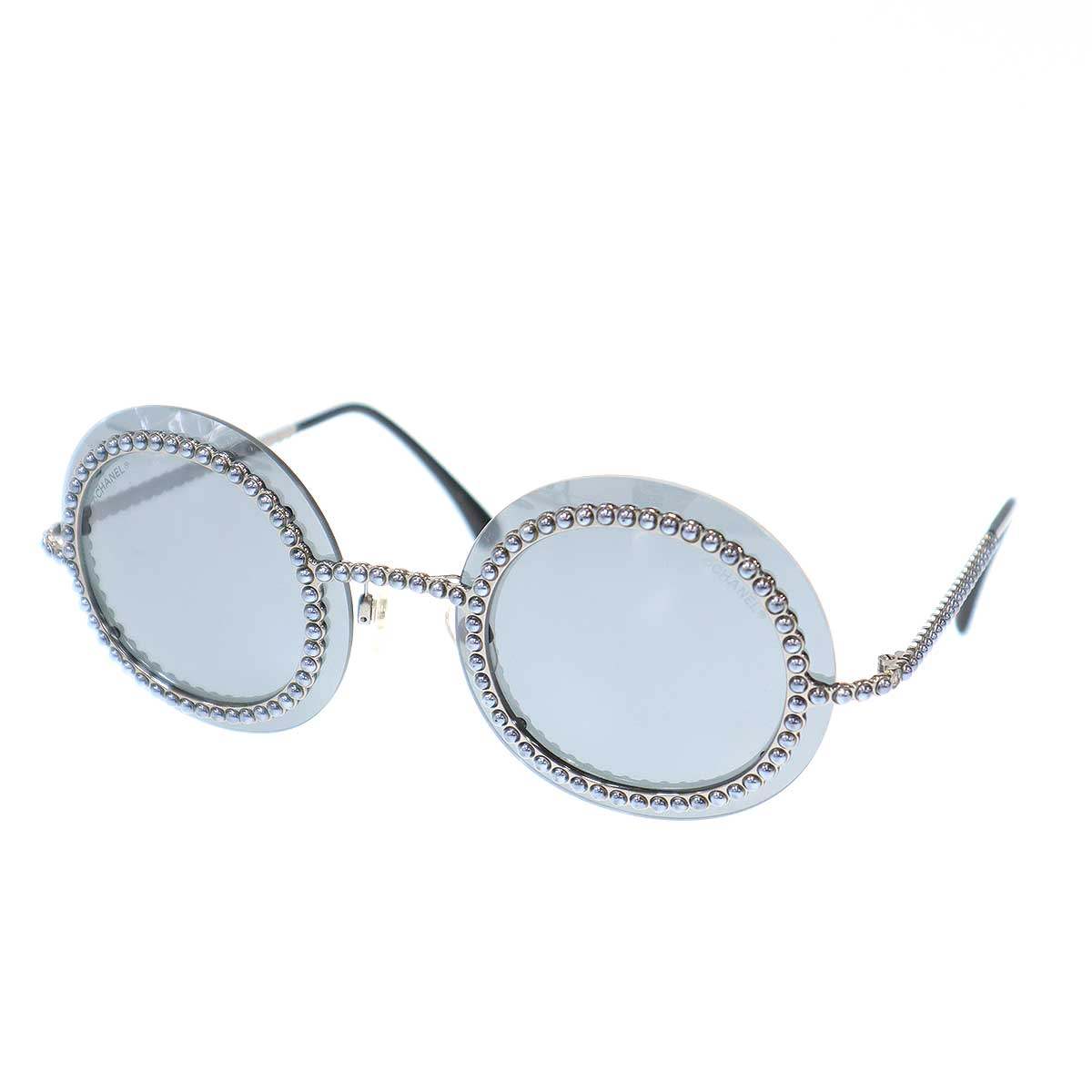 CHANEL シャネル ラウンドフレーム スタッズサングラス アイウェア 71140 L0844 ブラック 【中古】 ITA34H4LUJKL