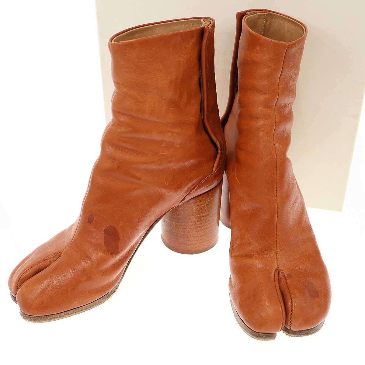 Maison Margiela22 メゾン マルジェラ 19SS TABI 足袋 レザーアンクルヒールブーツ S58WU0260 ブラウン..