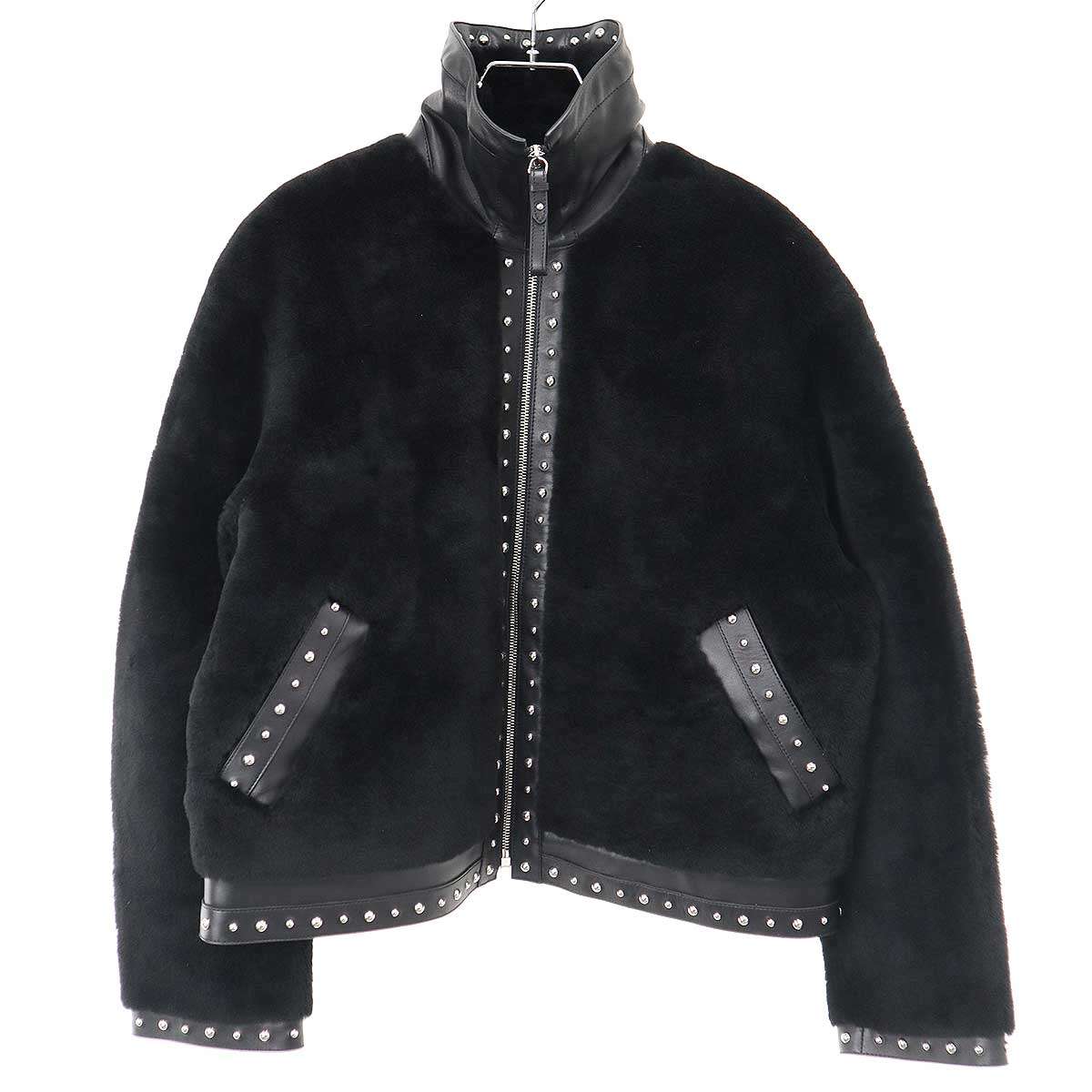 HERMES エルメス 24AW ラムムートンファースタッズレザージャケット 4H1242D5 ブラック 36 【中古】 ITDJ4WHLMQ85