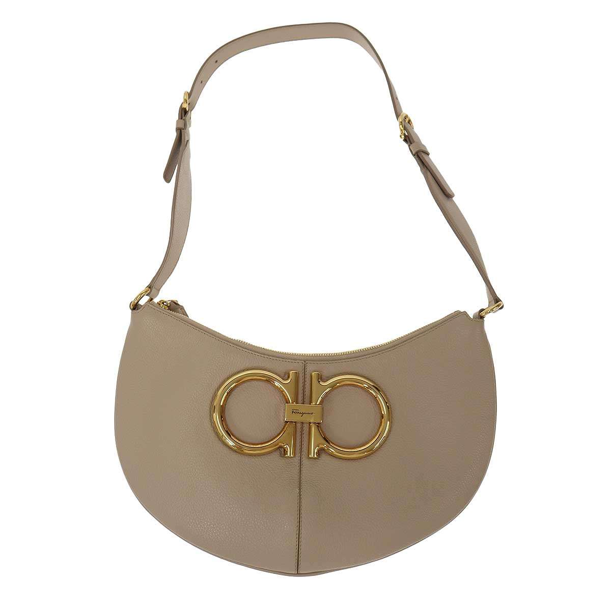 Rakuten - Salvatore Ferragamo サルバトーレ フェラガモ Maxi Gancio Shoulder Bag レザーショルダーバッグ グレー 【中古】 ITNY05JADYKU