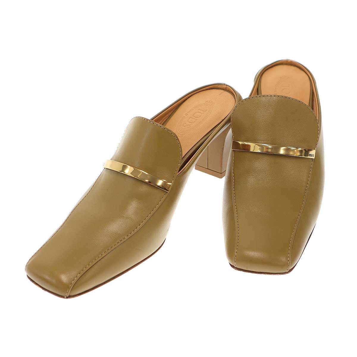 乐天商城 - TOD’S トッズ Cuoio スクエアトゥミュールシューズ カーキ 36 【中古】 ITOTINZ6U3VI