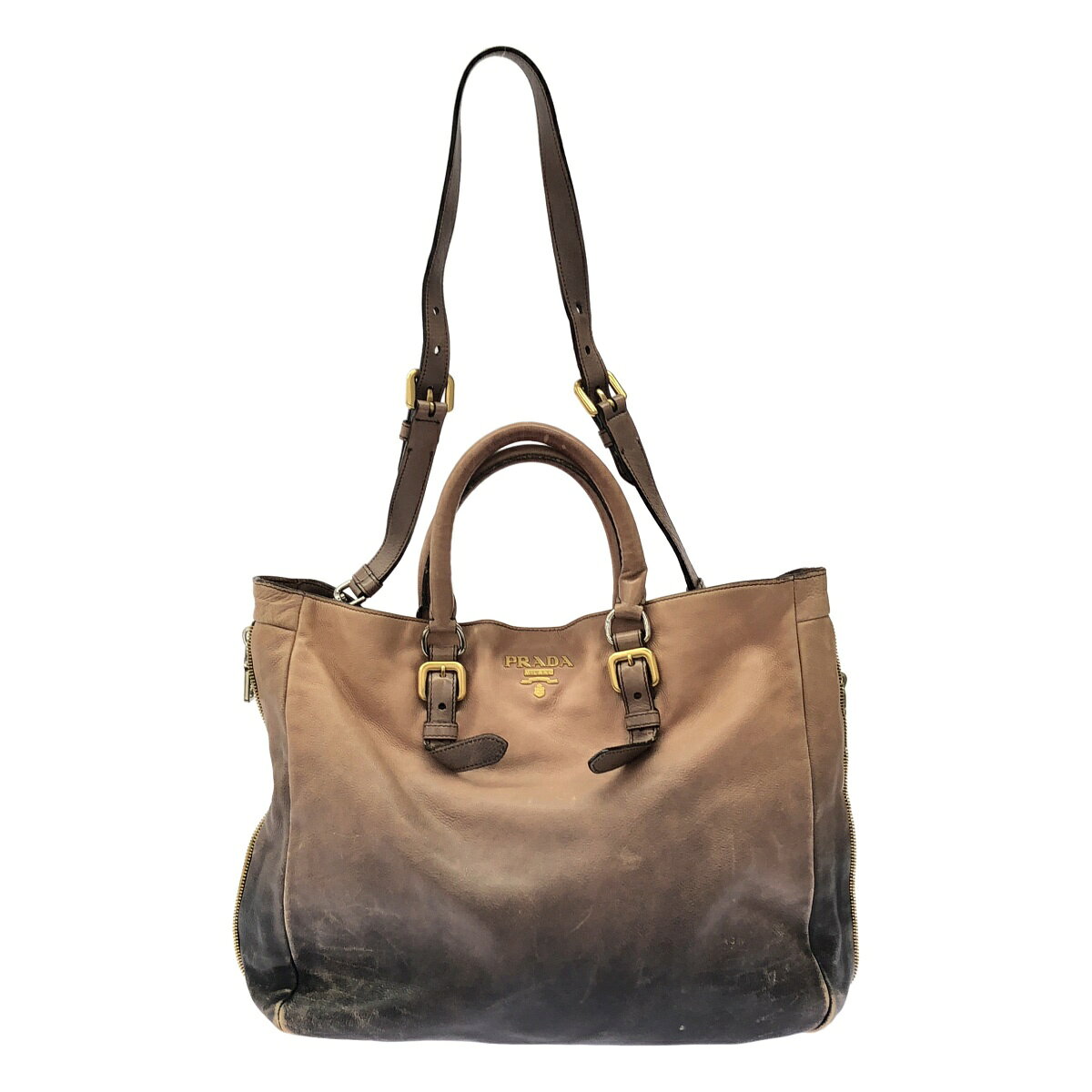 PRADA プラダ GLACE ZIPPERS 2WAYレザーバッグ BN1592 ベージュ ブラック 【中古】 ITNKI16SQMLZ