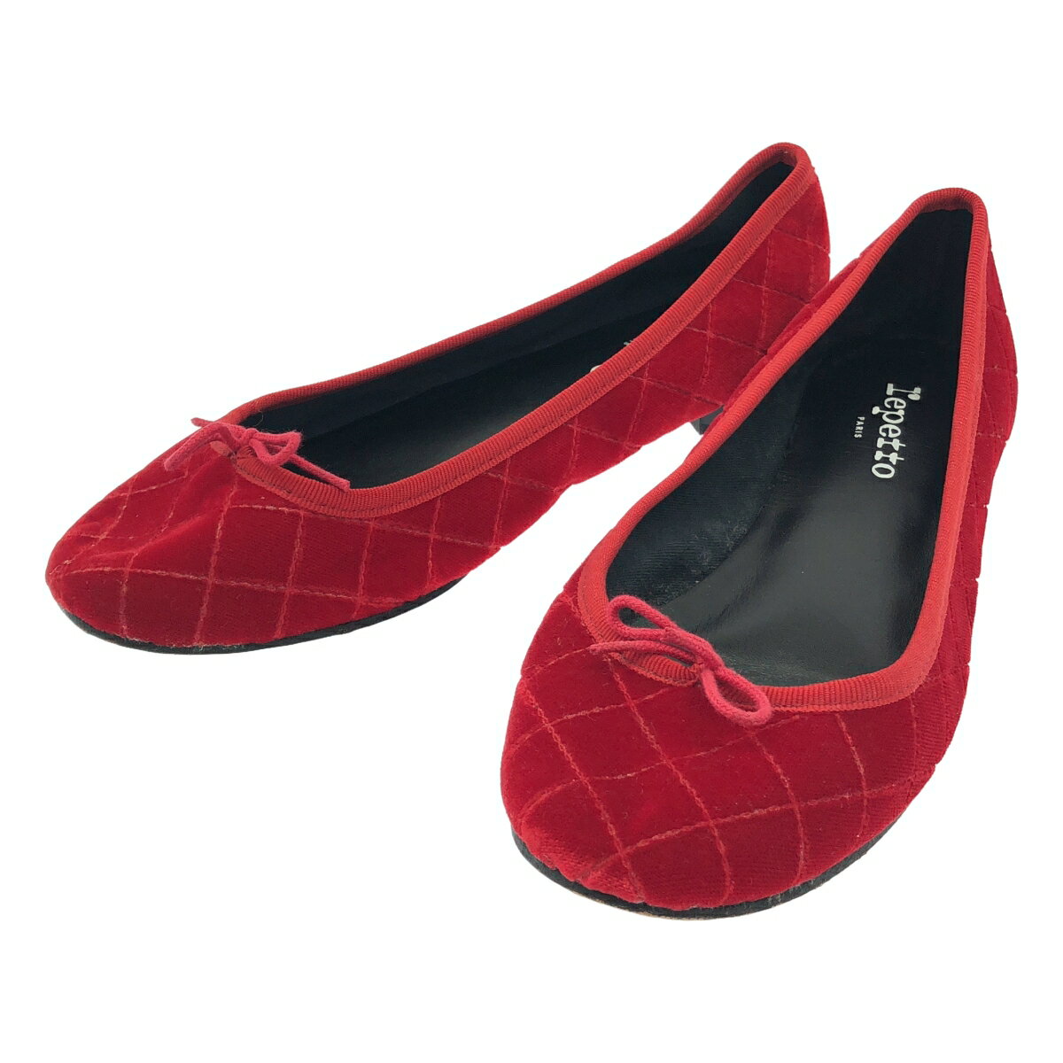 Repetto レペット CENDRILLON ベロアキルティングバレエシューズ 51184-1-83086 レッド 38 1/2 【中古..