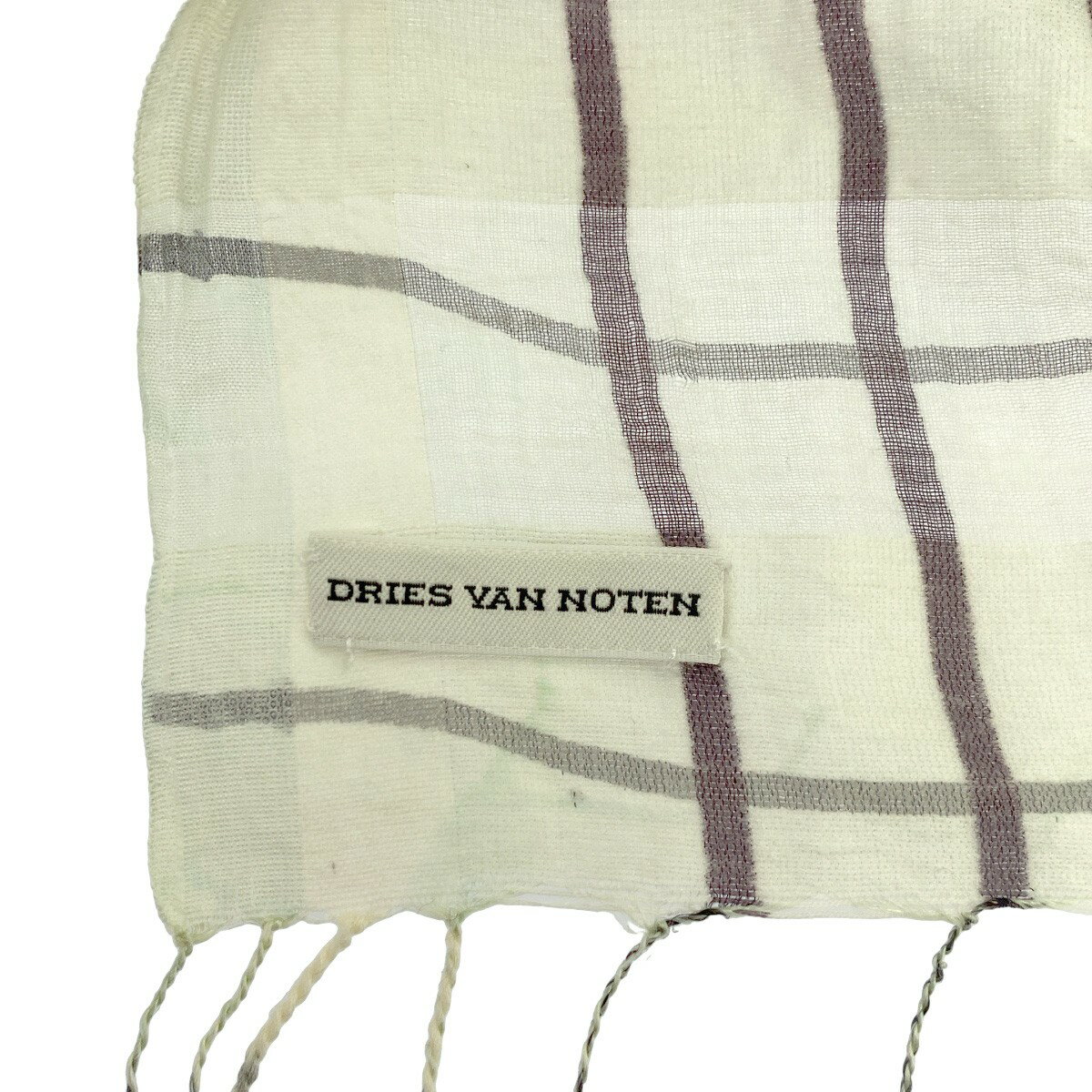 DRIES VAN NOTEN ドリスヴァンノッテン チェック 大判フリンジスカーフ ストール グリーン 【中古】 IT4MT5W1DYCG