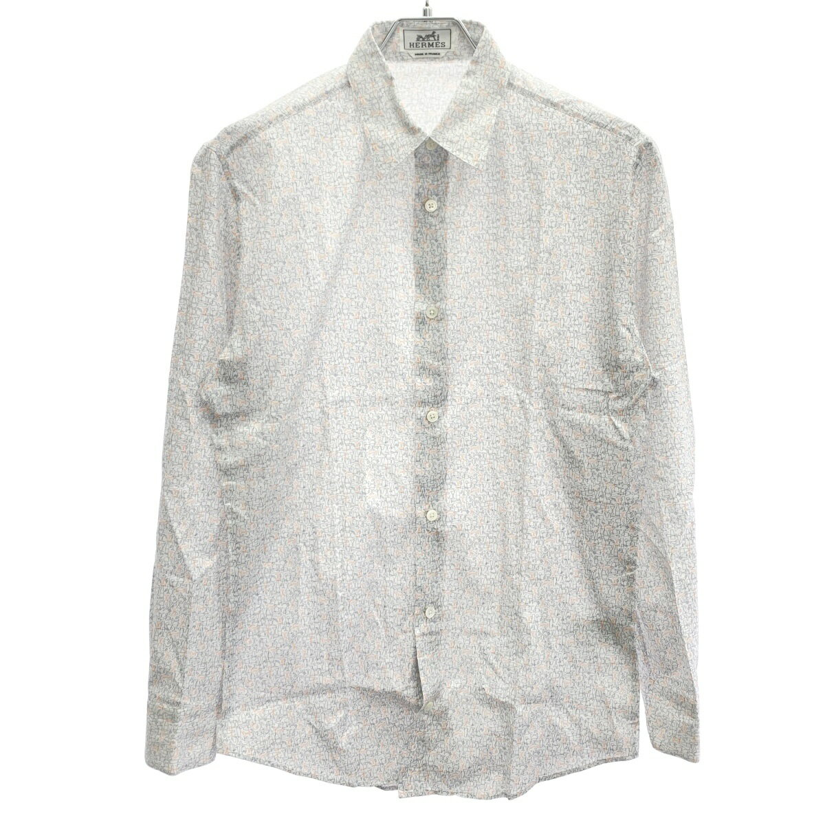 Rakuten - HERMES エルメス 21SS 総柄 コットンシャツ ホワイト×ブラック 37 【中古】 IT1XJ2NL1XXW