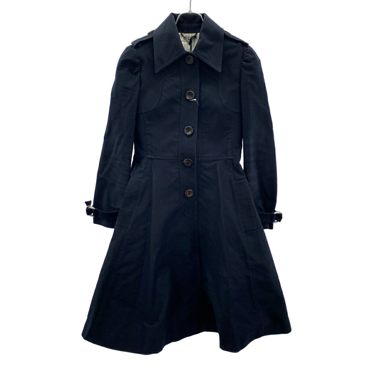 美品　MIU MIU デニム スプリングコート ロングジャケット　ブラウン 楽天市場】ミュウミュウ MIUMIU 24年 コットン ガーメントダイ ロゴ