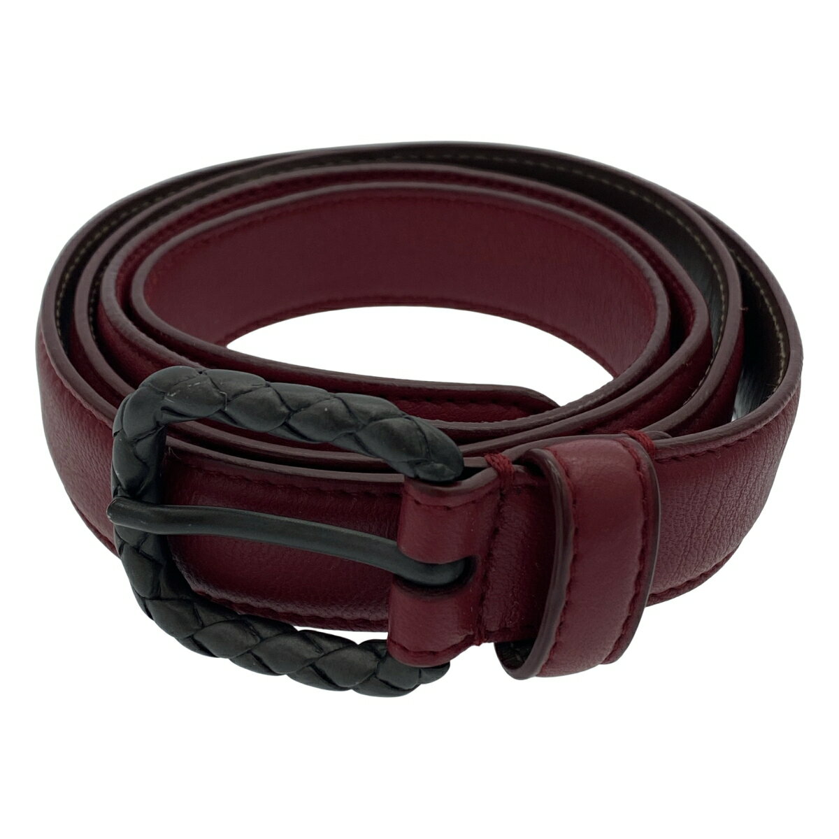 BOTTEGA VENETA ボッテガヴェネタ イントレチャートバックルレザーベルト バーガンディ 85cm 34inc 【中古】 IT8Z4YZAU8HC