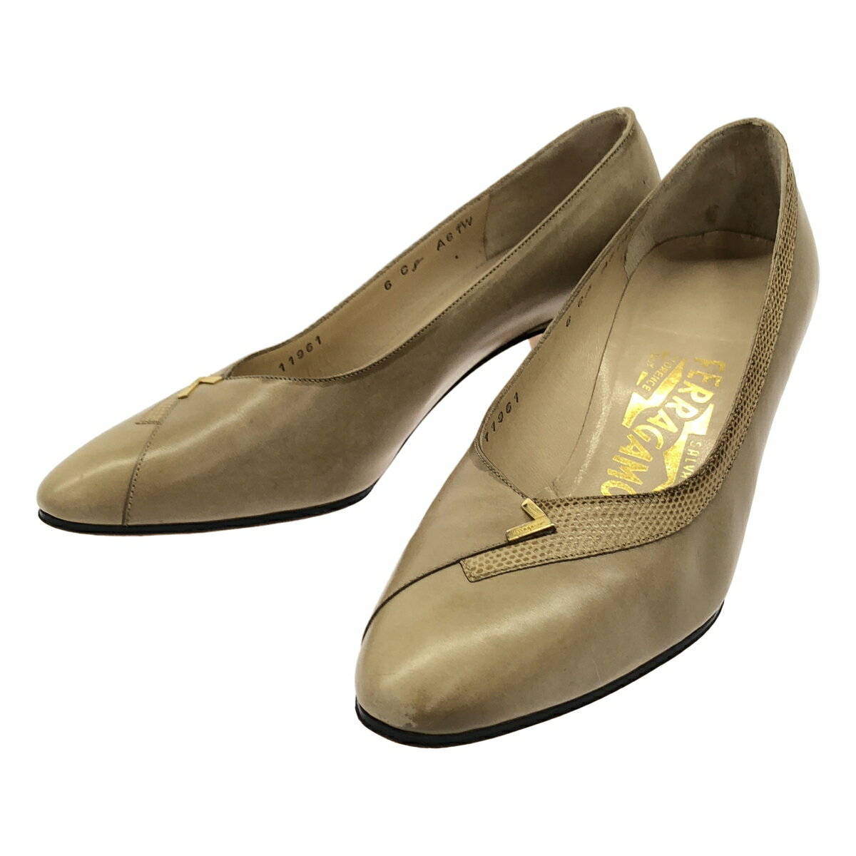 Salvatore Ferragamo サルバトーレ フェラガモ レザーパンプス ベージュ 6 【中古】 ITJM45XFQJQS