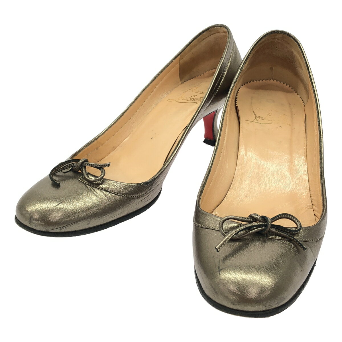 Christian Louboutin クリスチャンルブタン MARCIA BALLA リボンパンプス ゴールド系 37 【中古】 IT8PIXCI7ZY8