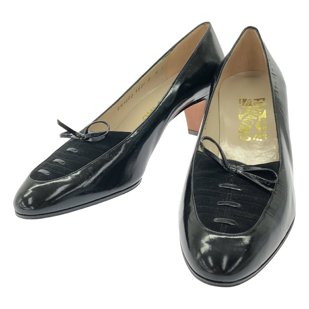 Salvatore Ferragamo サルバトーレ フェラガモ パテントコンビリボンパンプス ブラック 8 【中古】 IT17SQFCV4O5