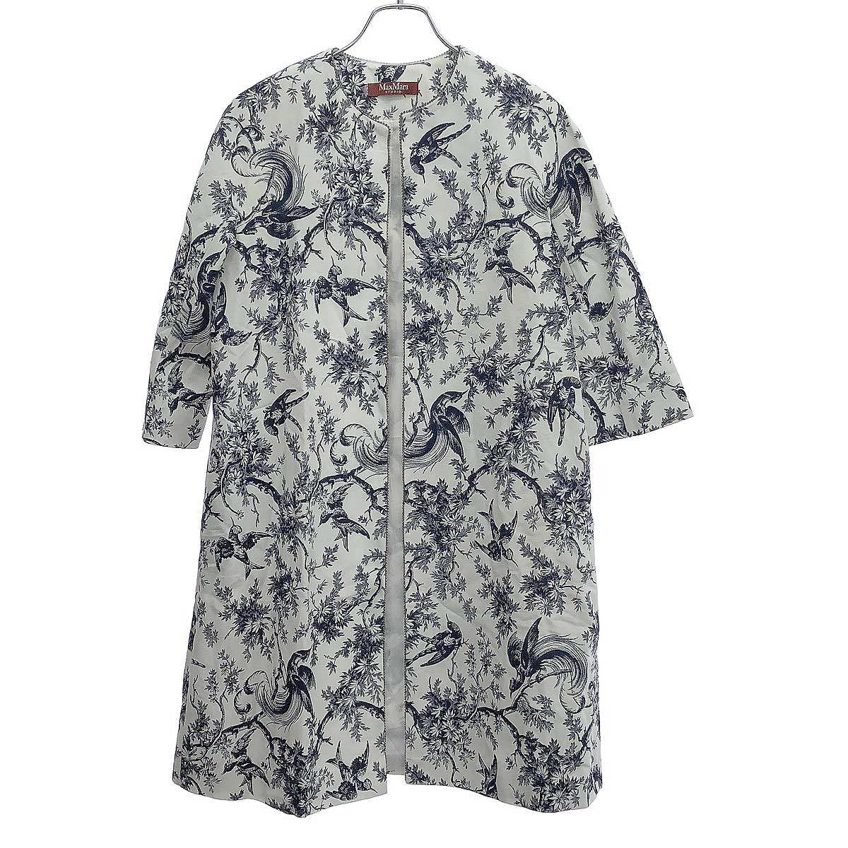 Max Mara Studio マックスマーラ ステュディオ トワルドジュイ ノーカラーコート 61260314670 ホワイト×ネイビー 34 【中古】 IT5JSLYG5KT4