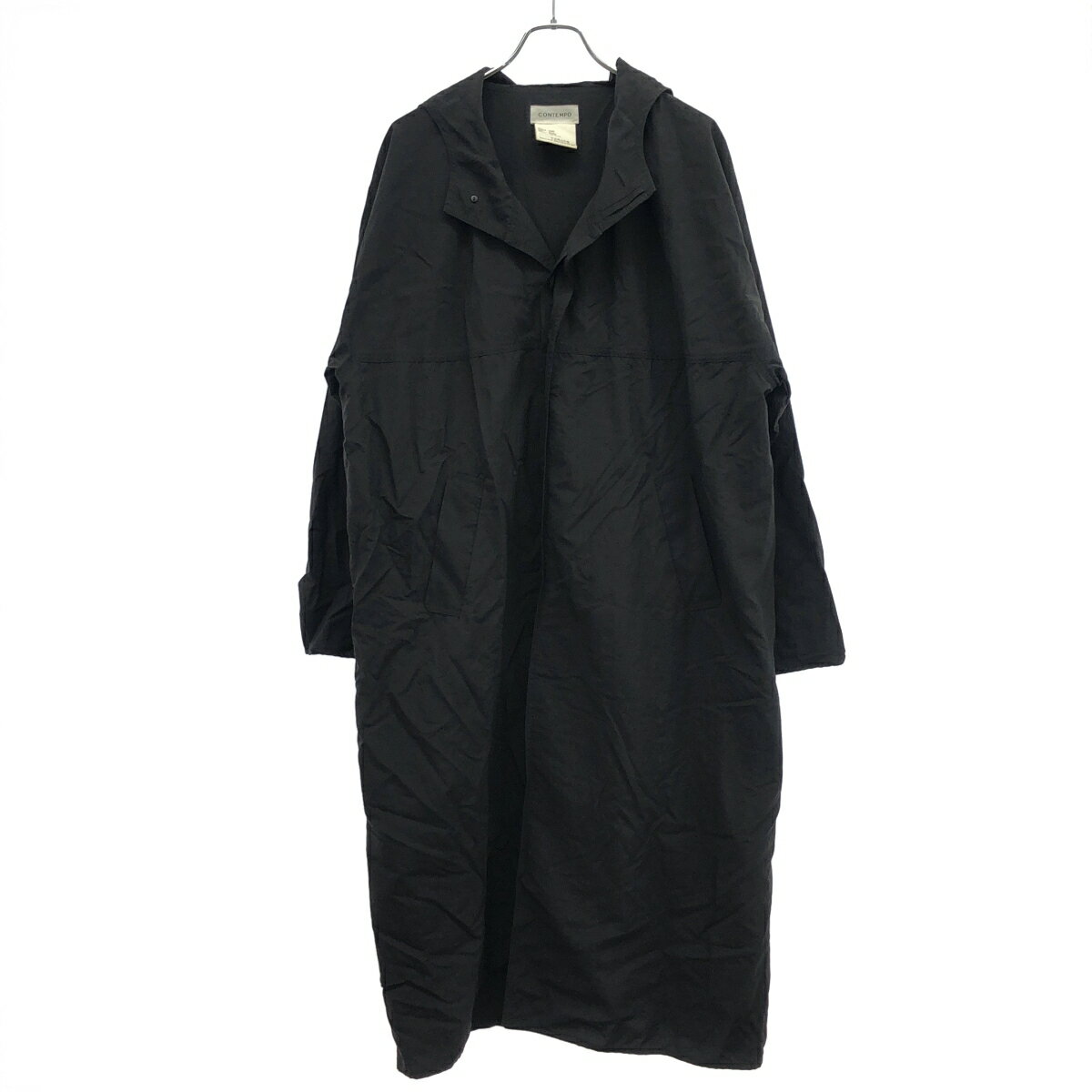 【YAECA】 ステンカラーコート ロング ライナー付　アルパカ混　ブラック　S YAECA (ヤエカ) SOUTIEN COLLAR COAT STANDARD / ステンカラーコート